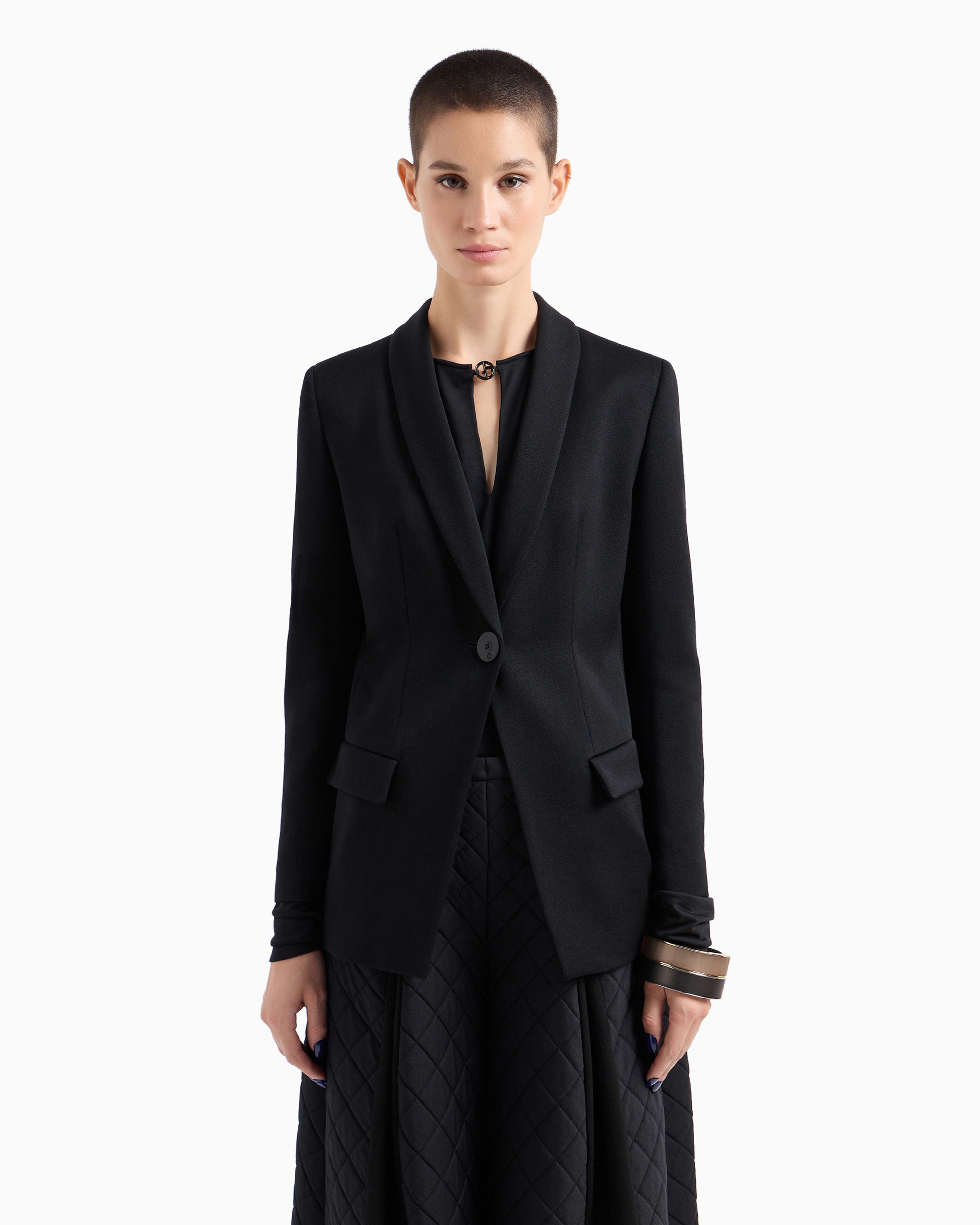 Shop Giorgio Armani Single-breasted, Virgin-wool Jacket In Black