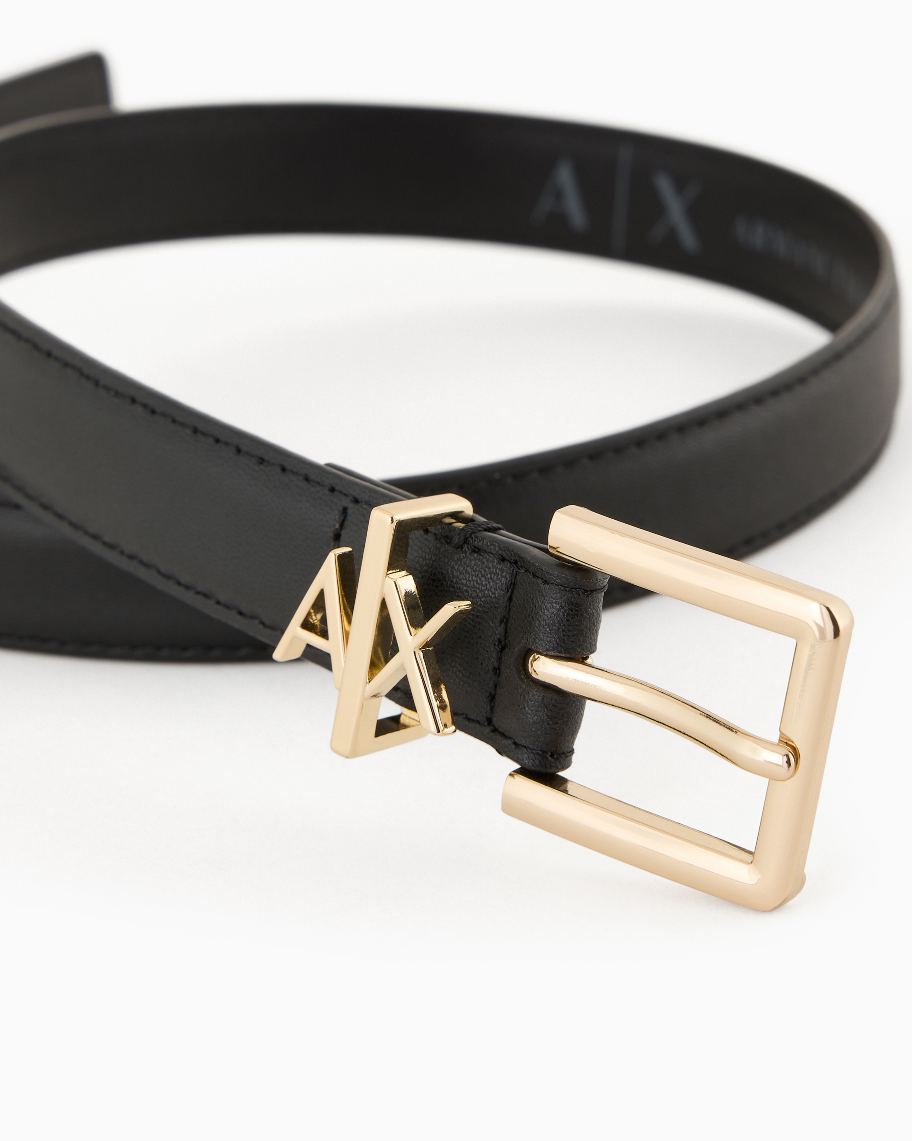 Armani Exchange Official Store Thin Belt With Small Logo In Black