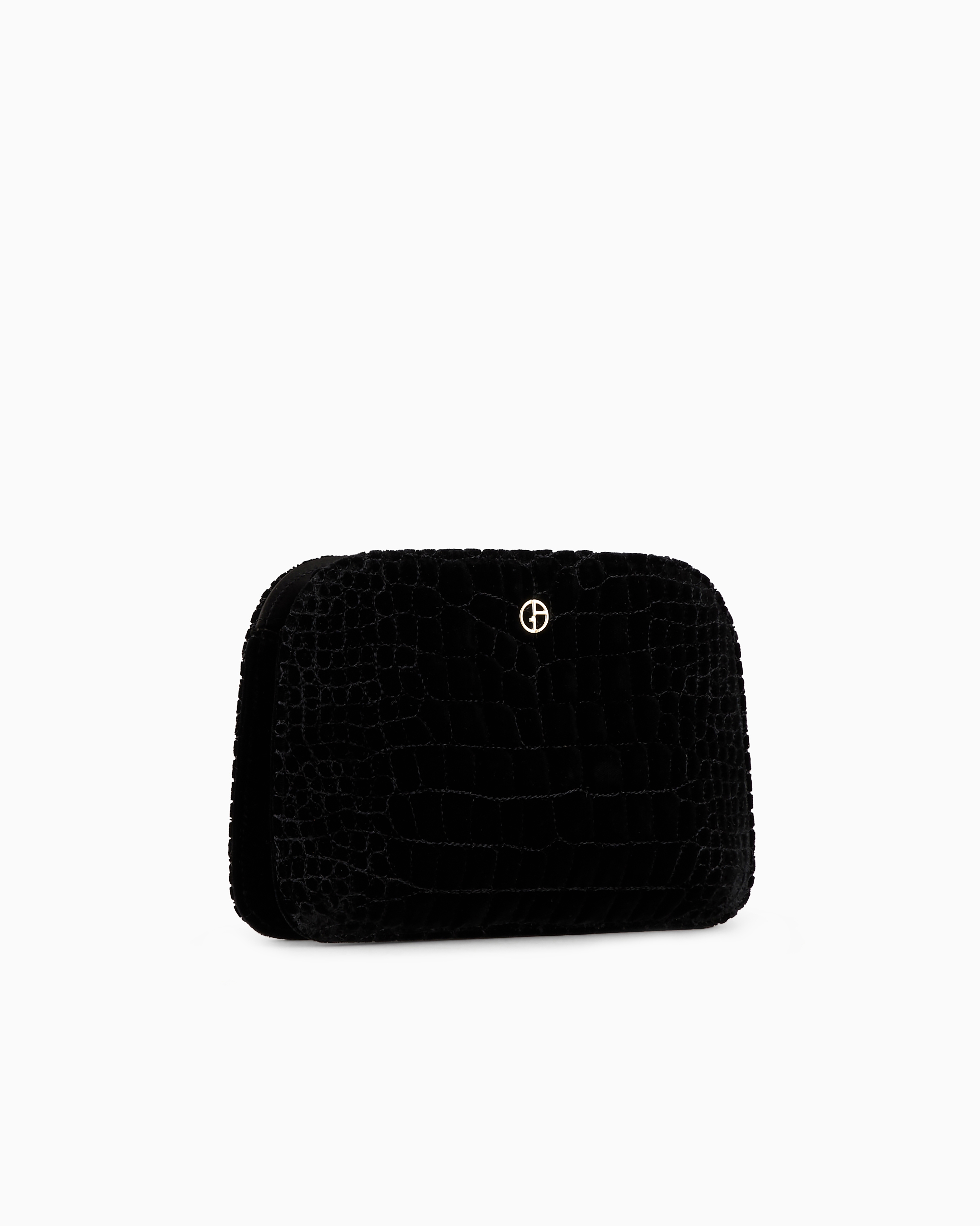 Shop Giorgio Armani La Prima Croc-quilted Velvet Clutch Bag In Black