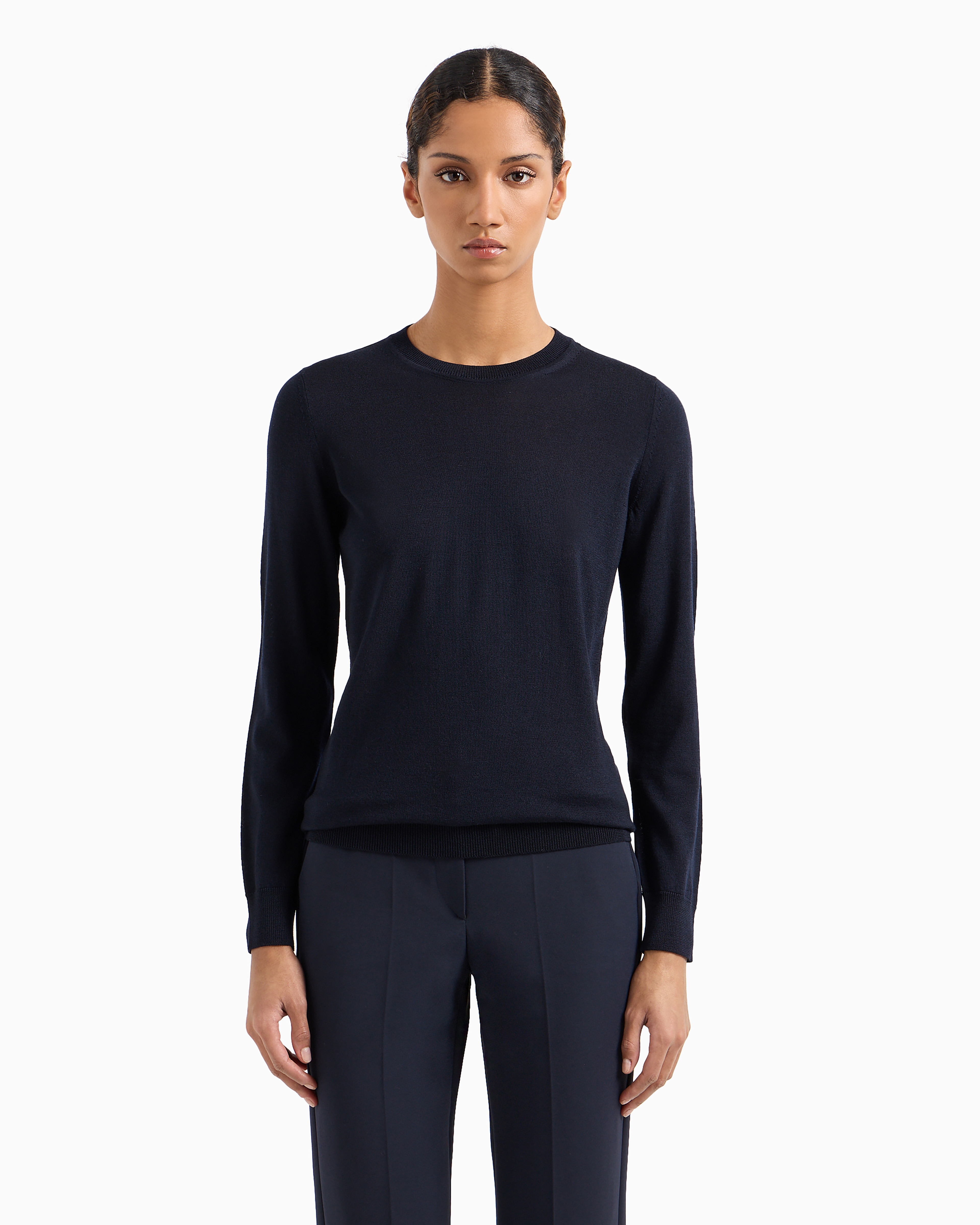 Emporio Armani Crew-neck Jumper In Pure Virgin Wool In Blue