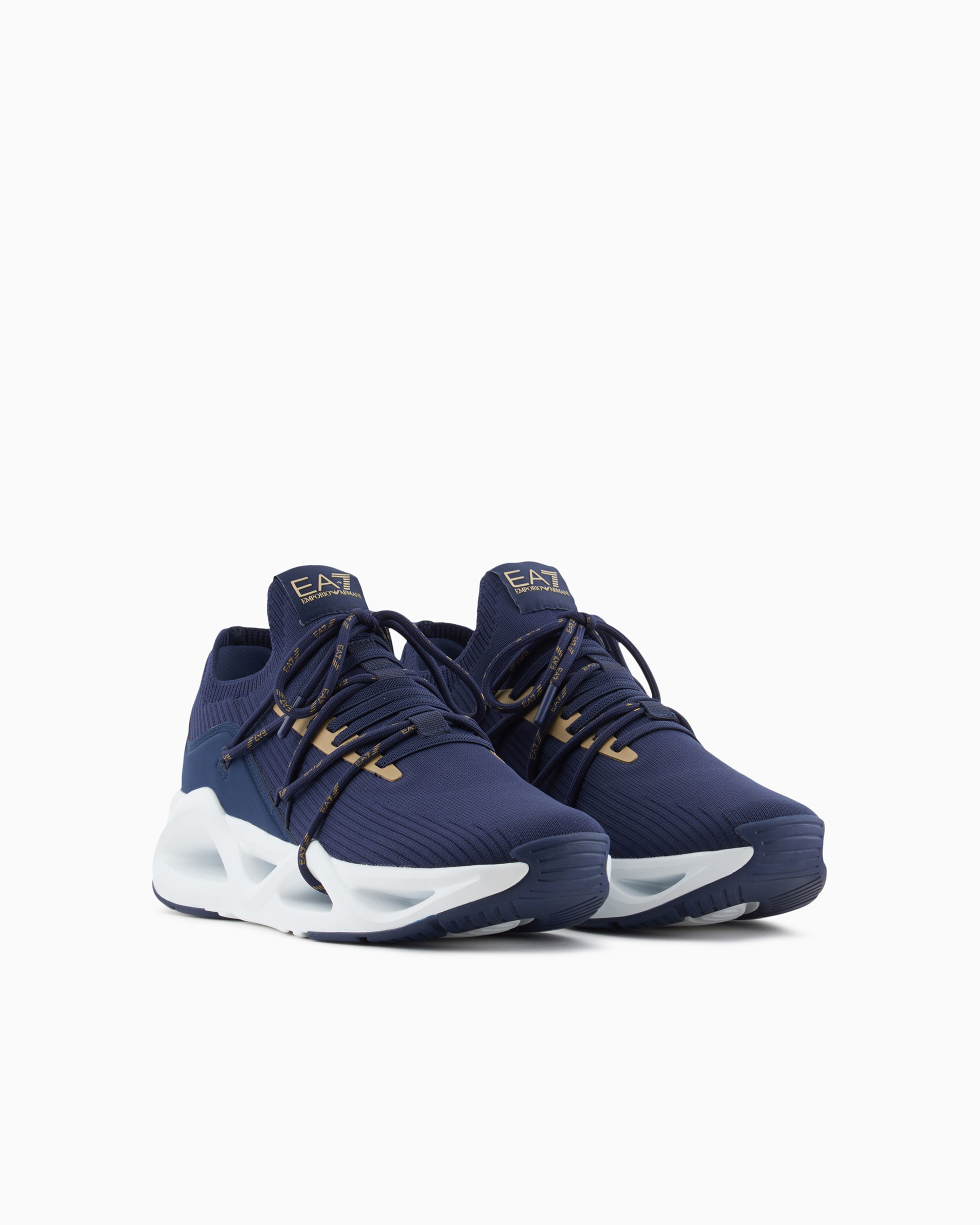 Shop Ea7 Infinity Knit Sneakers In Navy Blue