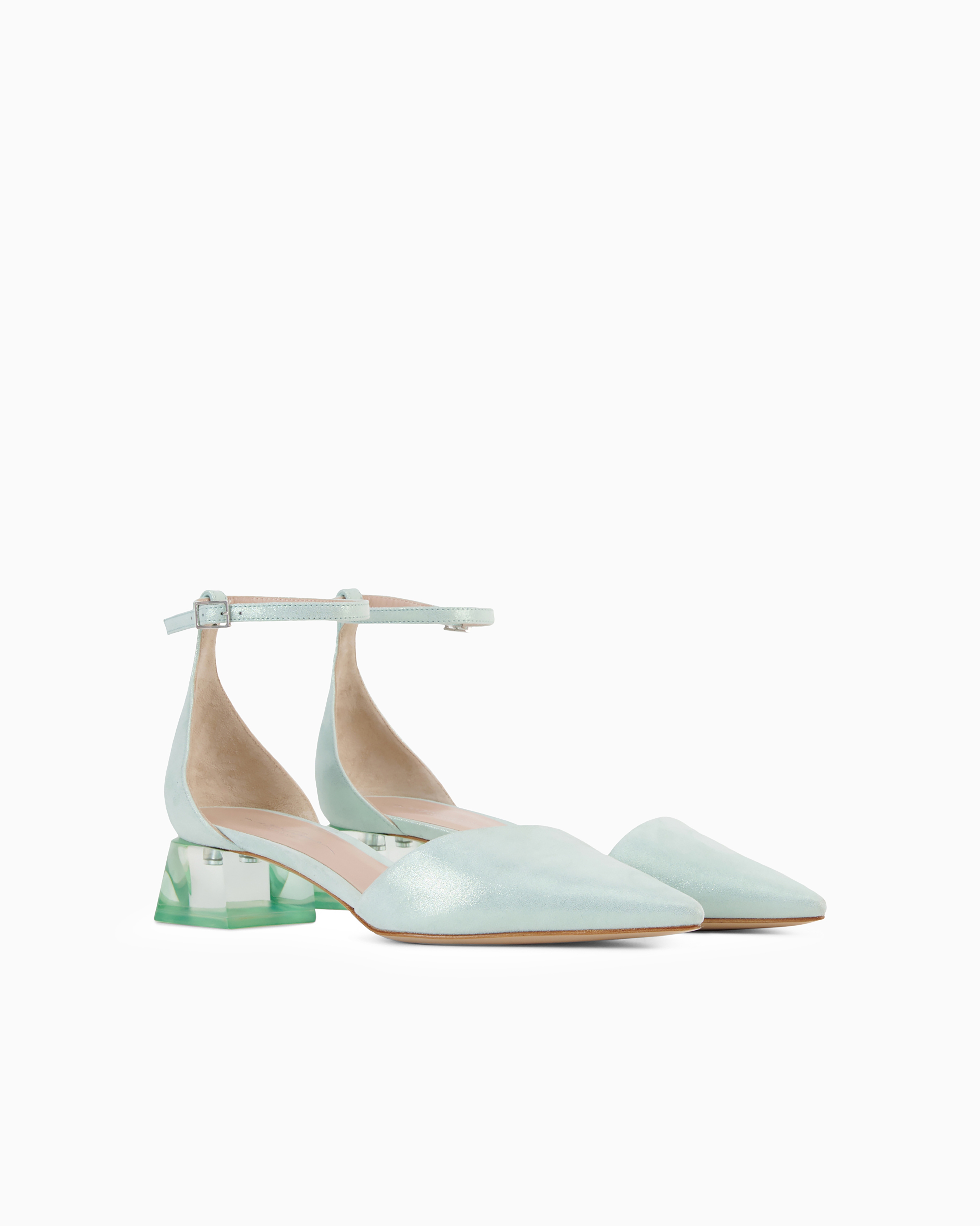 Shop Giorgio Armani Laminated Suede D'orsay Court Shoes In Azurblau