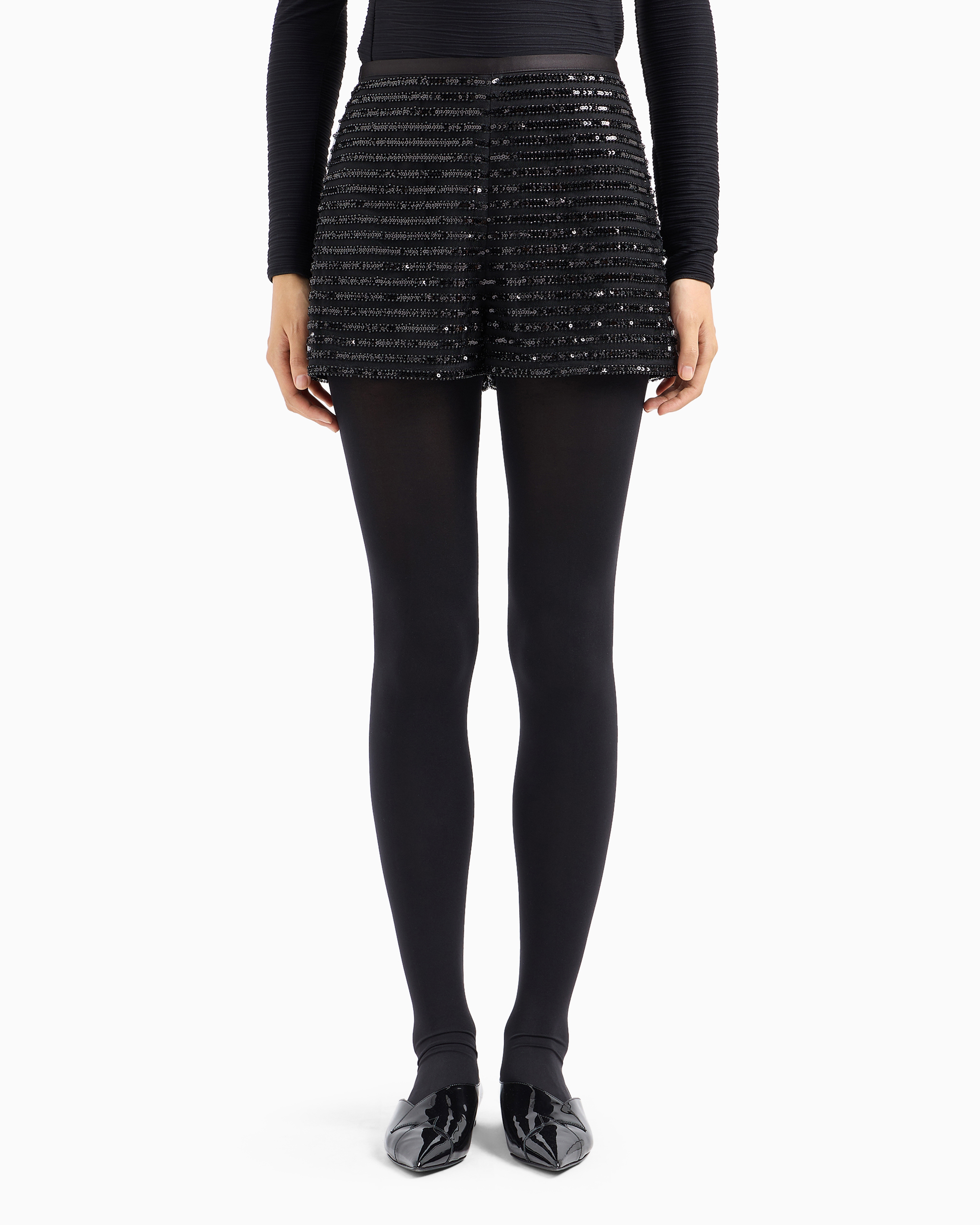 Emporio Armani Official Store Moon Capsule Collection Tulle Shorts With Striped Sequin Motif In Noir