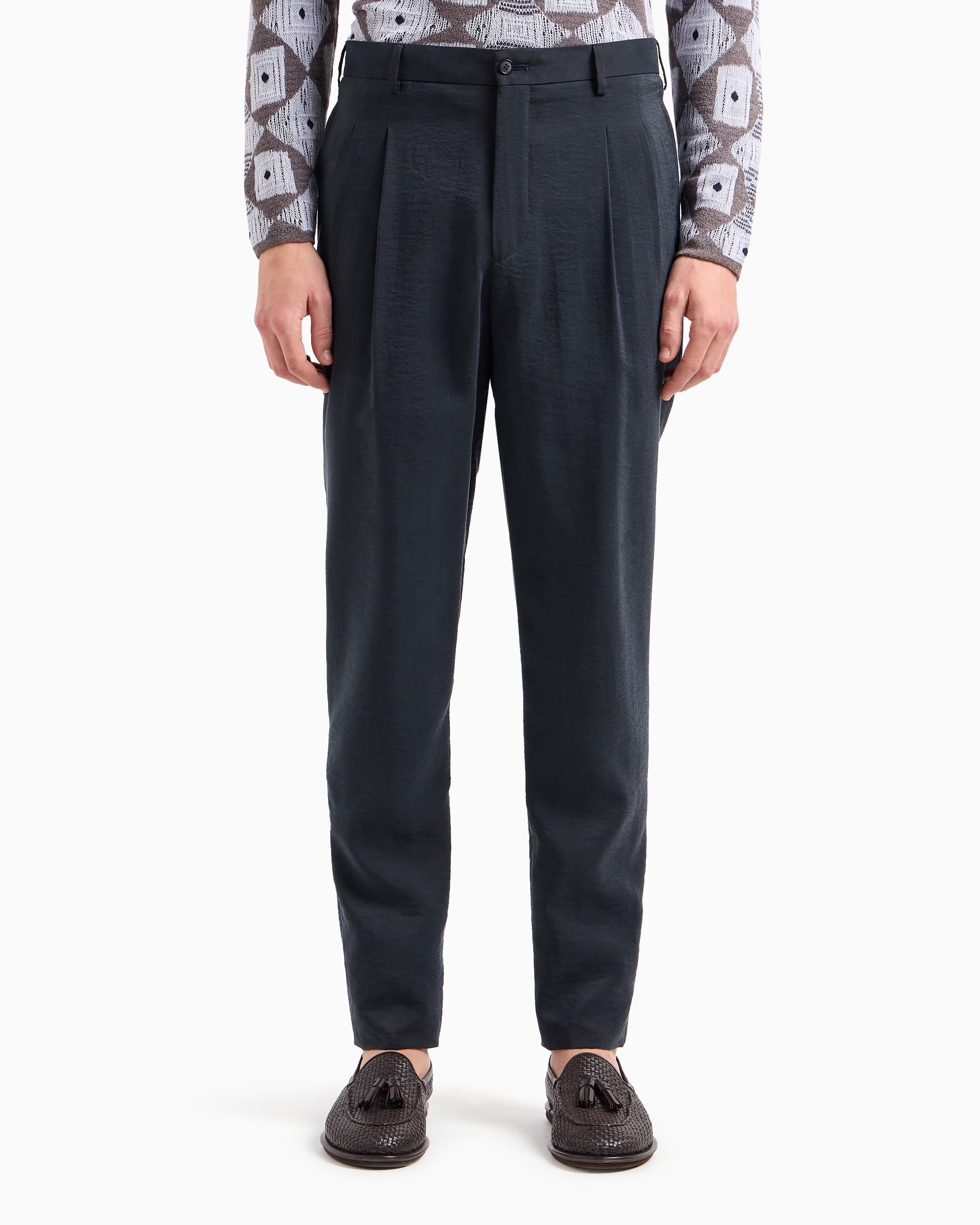 Giorgio Armani Official Store Two-dart Trousers In Silk-blend Twill In Midnight Blue