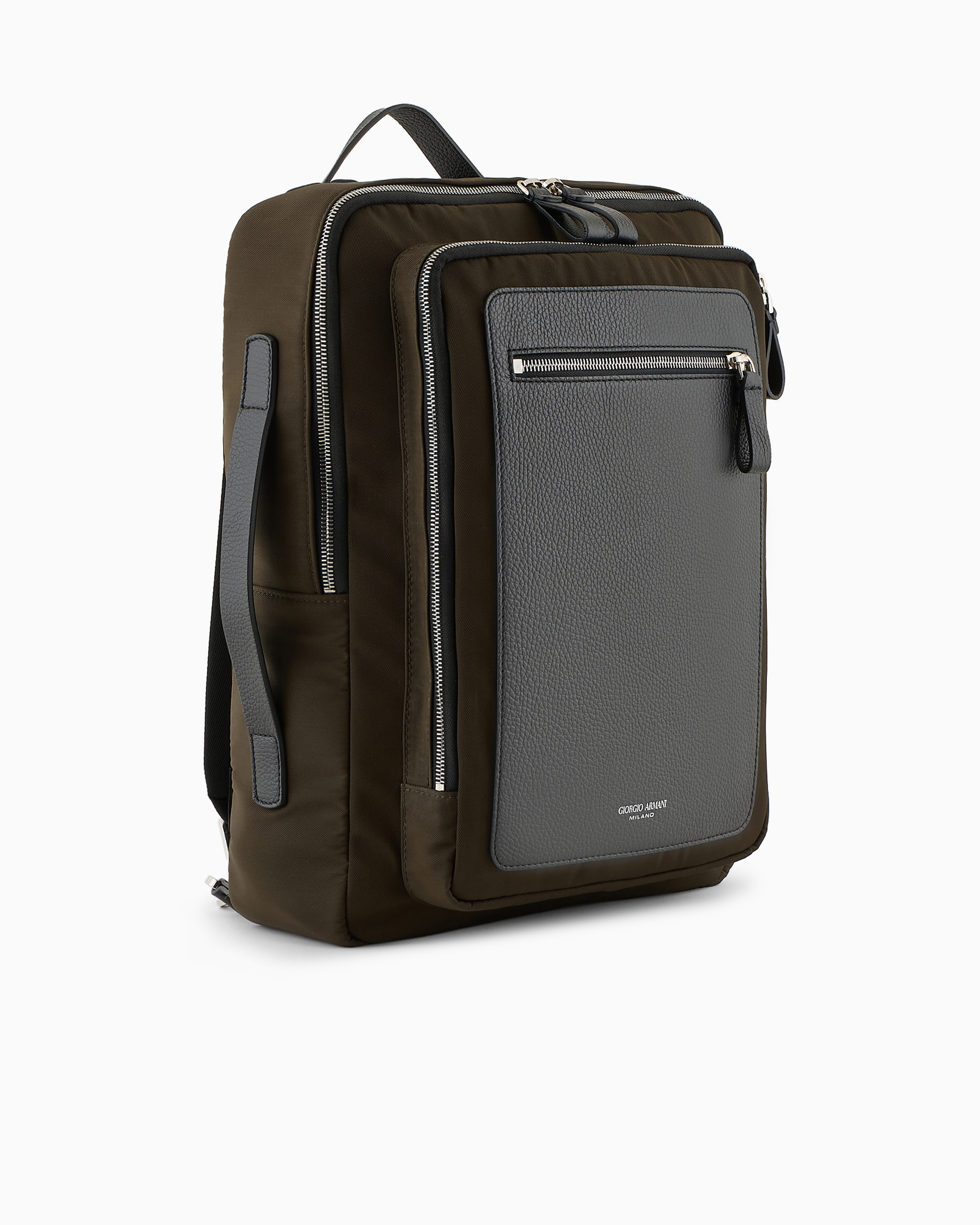 Giorgio Armani Official Store Asv Nylon And Pebbled-leather Backpack In Military Green