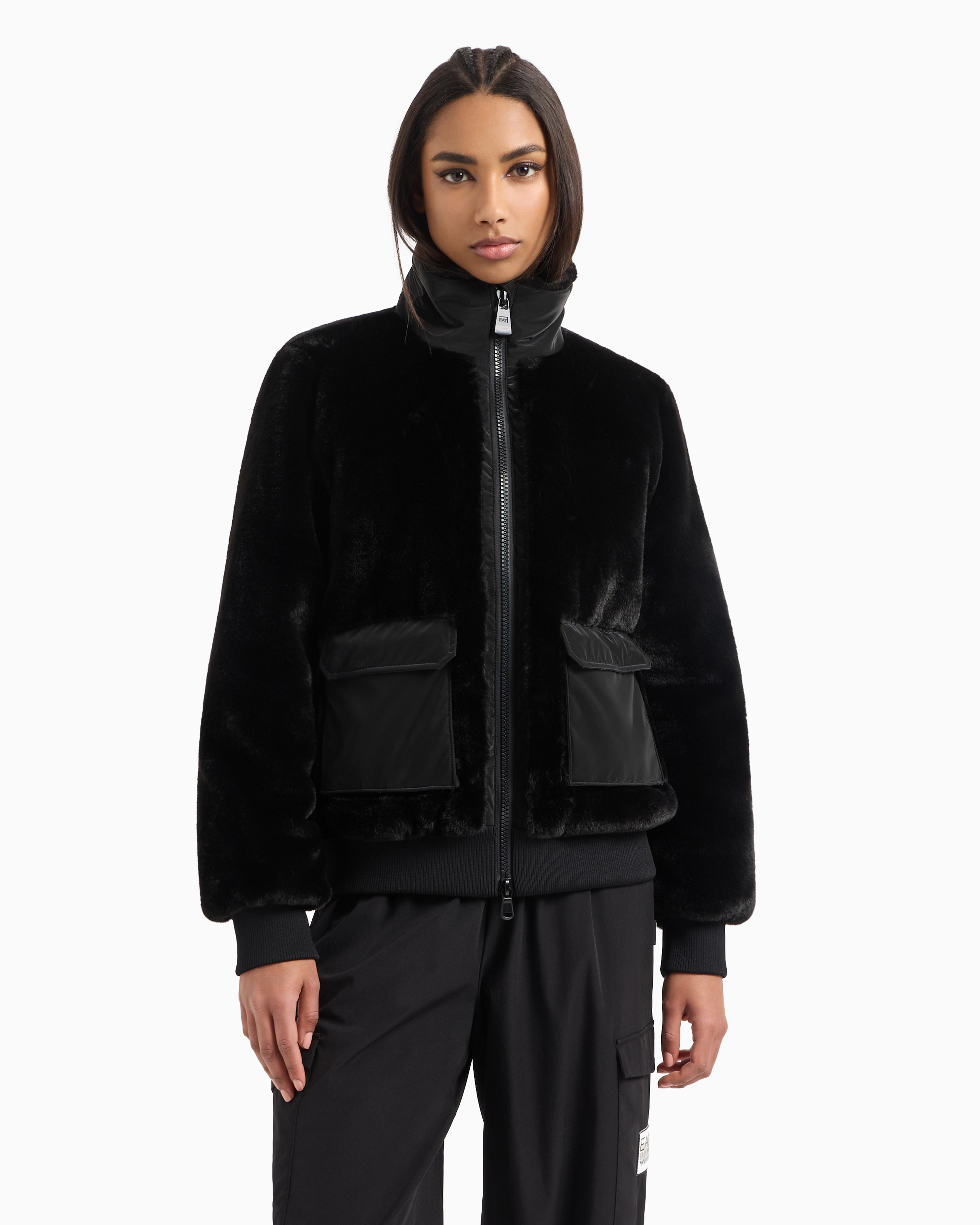 Shop Ea7 Blouson In Teddy-effect Fabric In Black