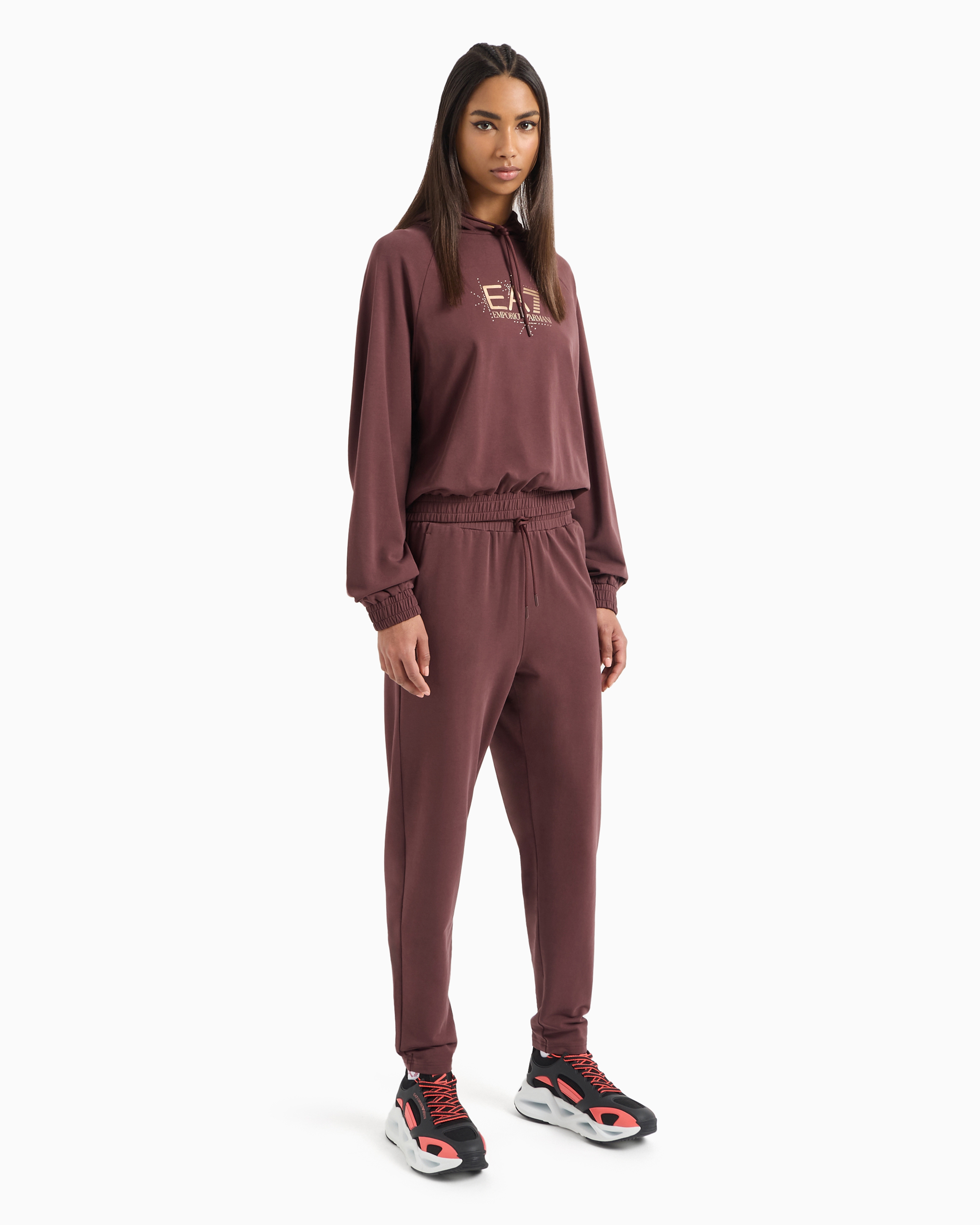 Shop Ea7 Asv Tracksuit In Stretch Organic Cotton And Modal, With Logo Studs In Brown