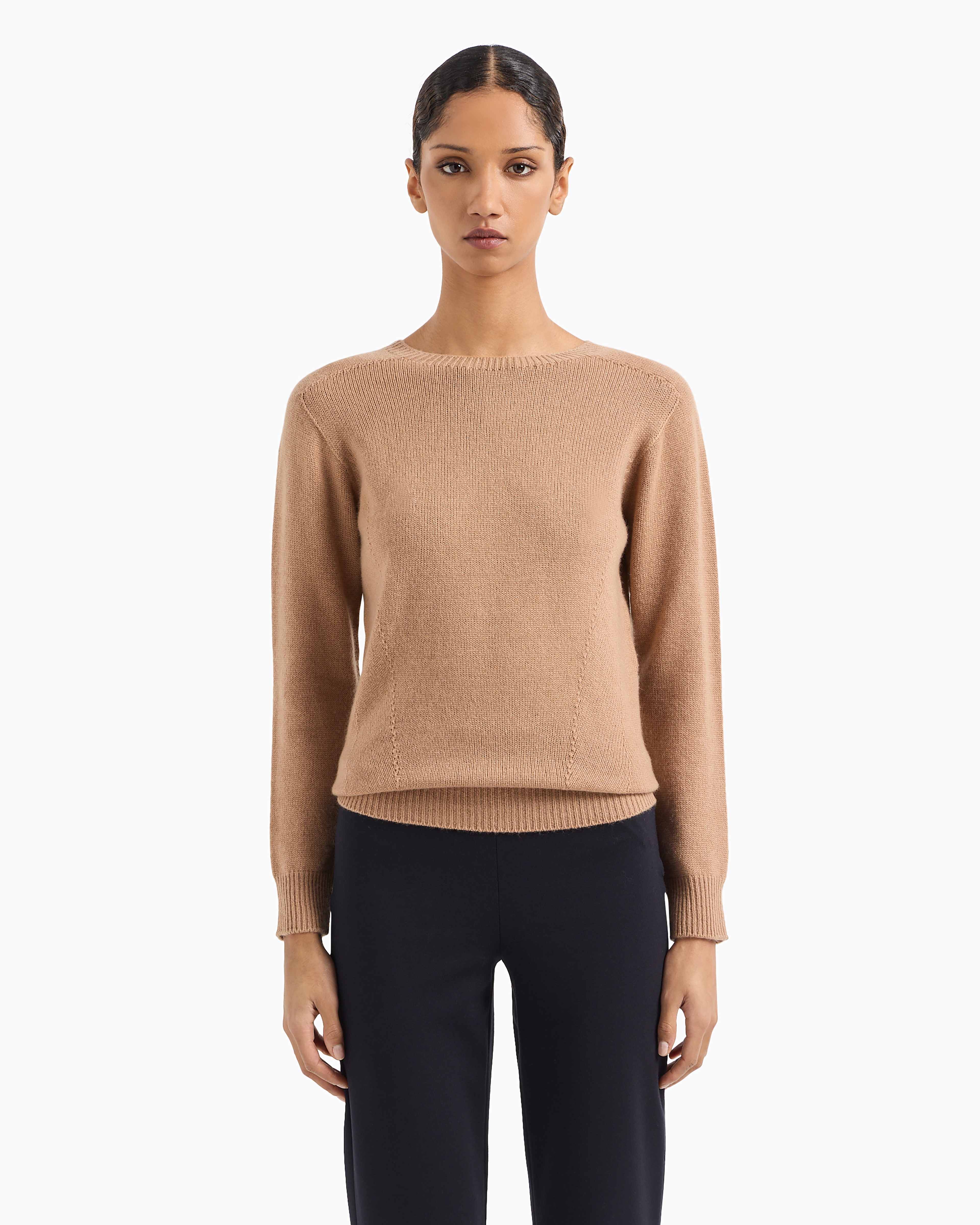 Shop Emporio Armani Pure Cashmere Crew-neck Jumper In Camel