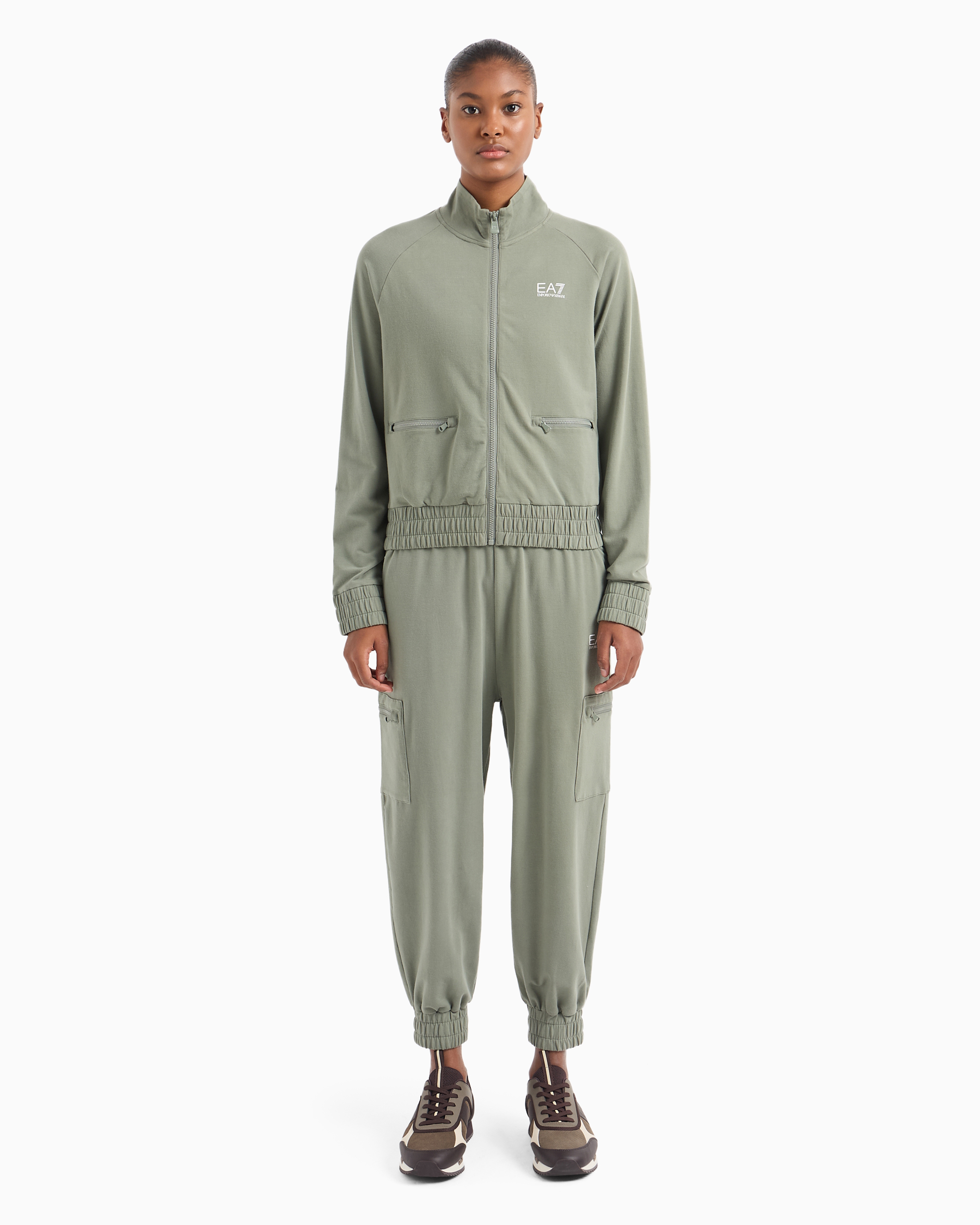 Shop Ea7 Stretch-cotton Tracksuit In Light Green