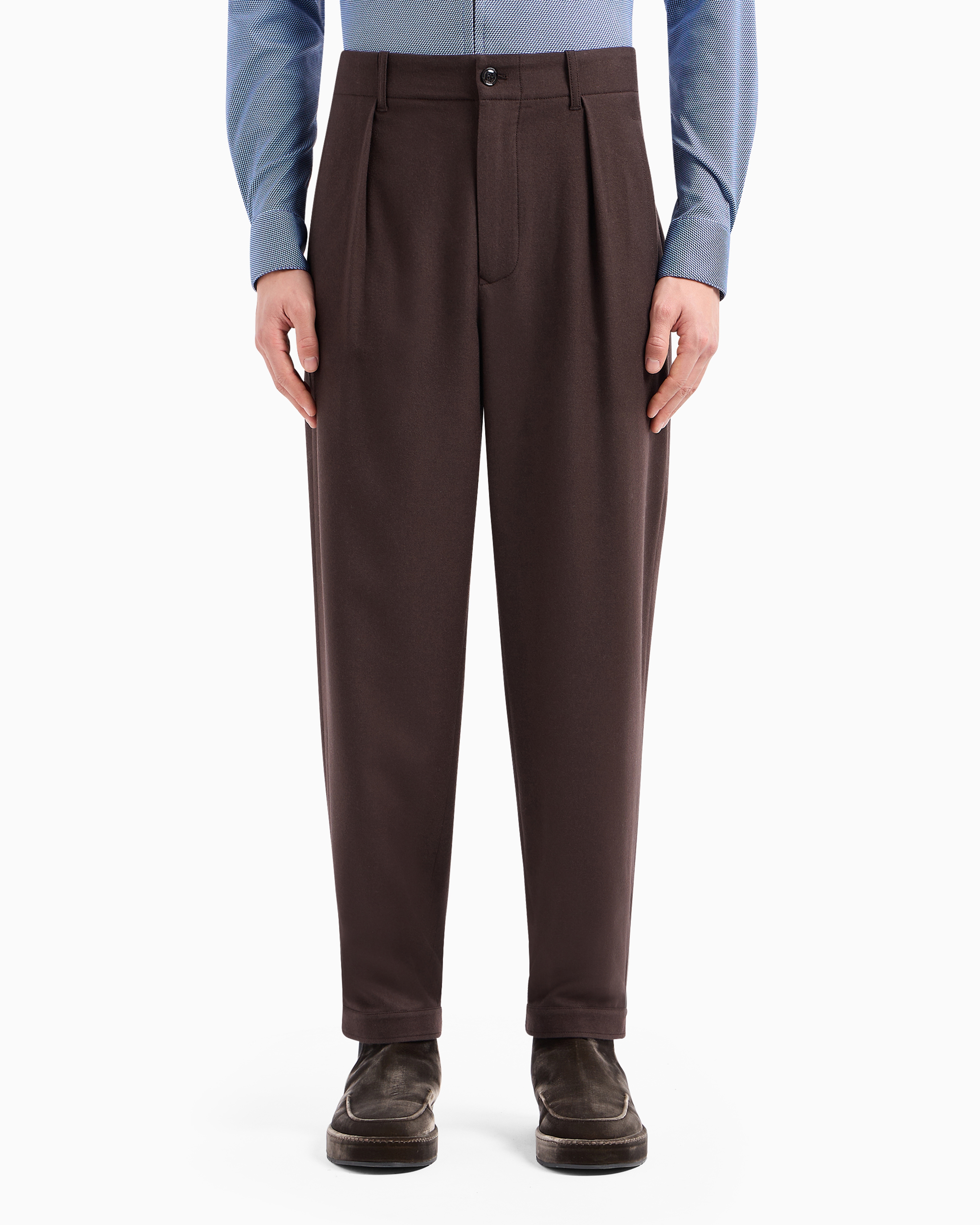 Giorgio Armani Official Store Single-pleat Lightweight Wool Cloth Trousers In Brown