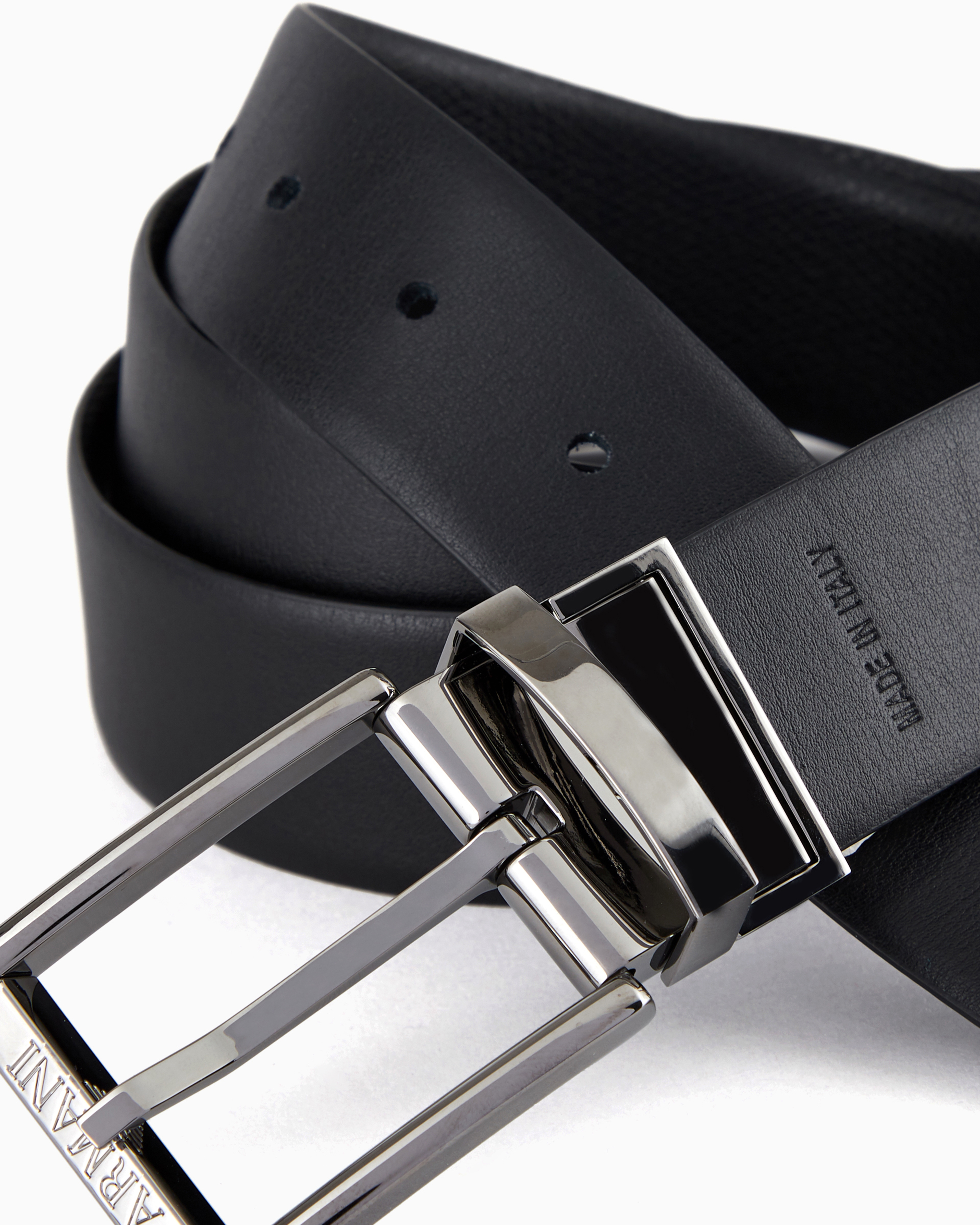 Shop Emporio Armani Reversible Leather Belt With One Side In Palmellato Leather In Black