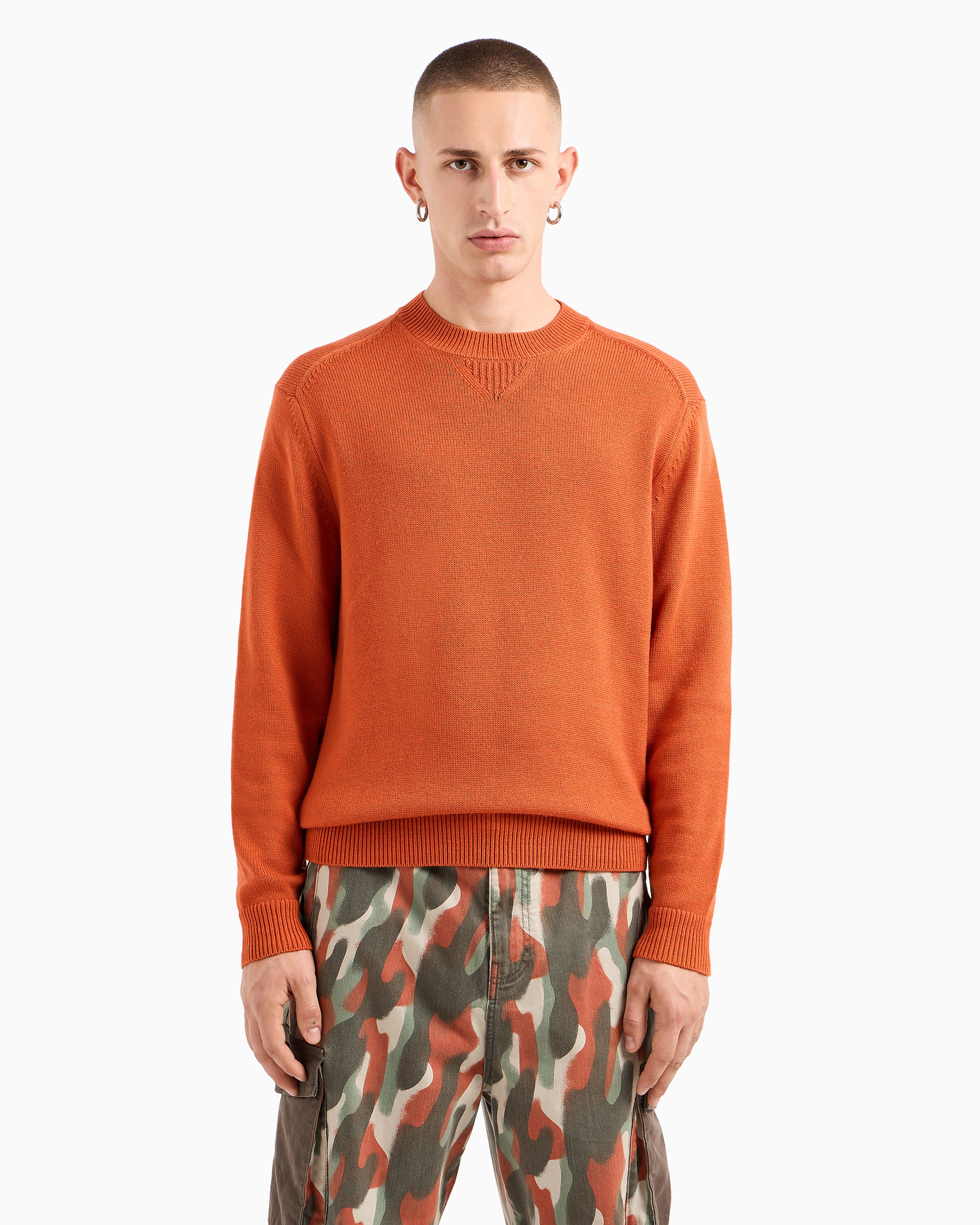 Shop Armani Exchange Asv Yarn Crewneck Sweater In Orange