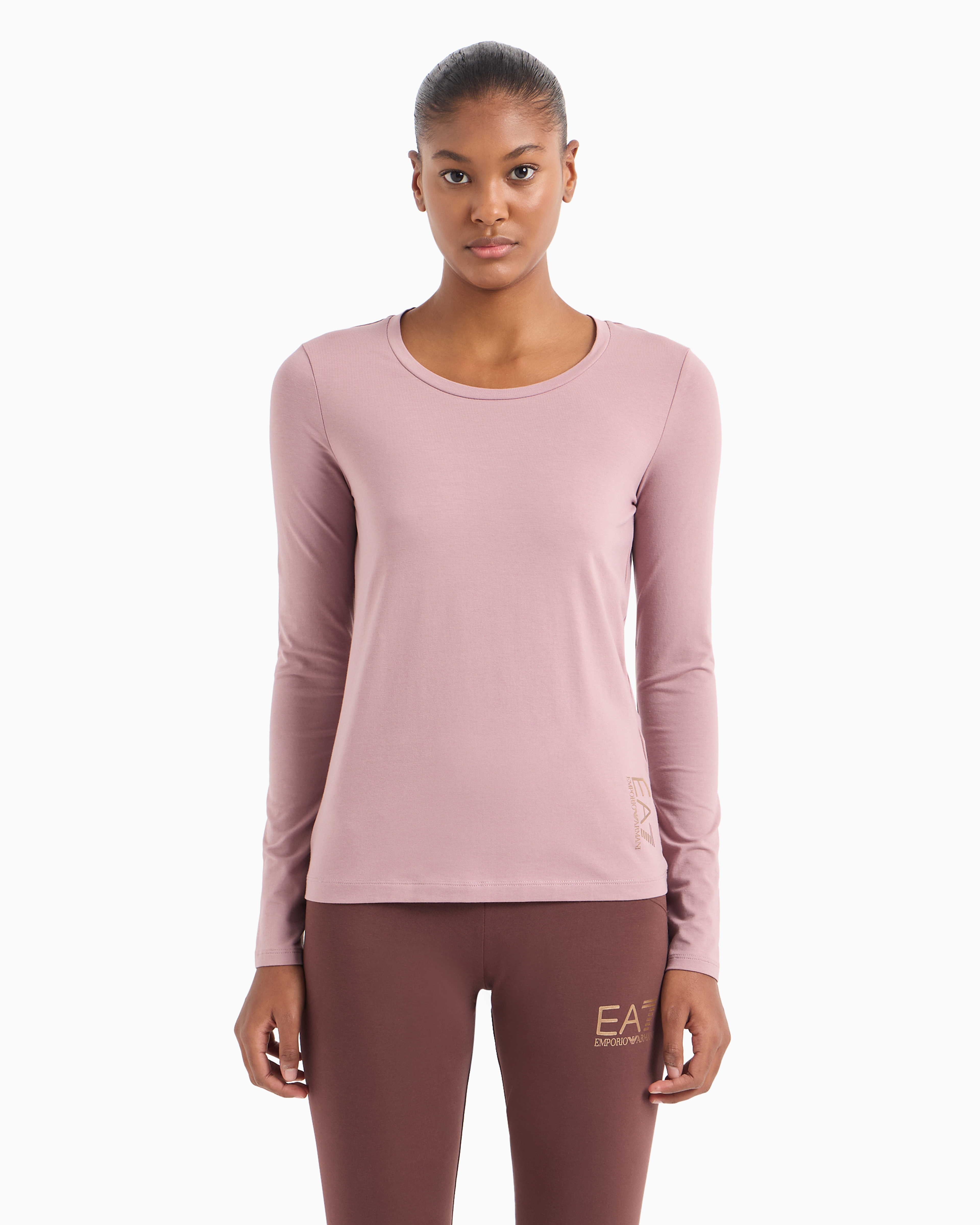 Shop Ea7 Core Lady Stretch-cotton Long-sleeved T-shirt In Pink