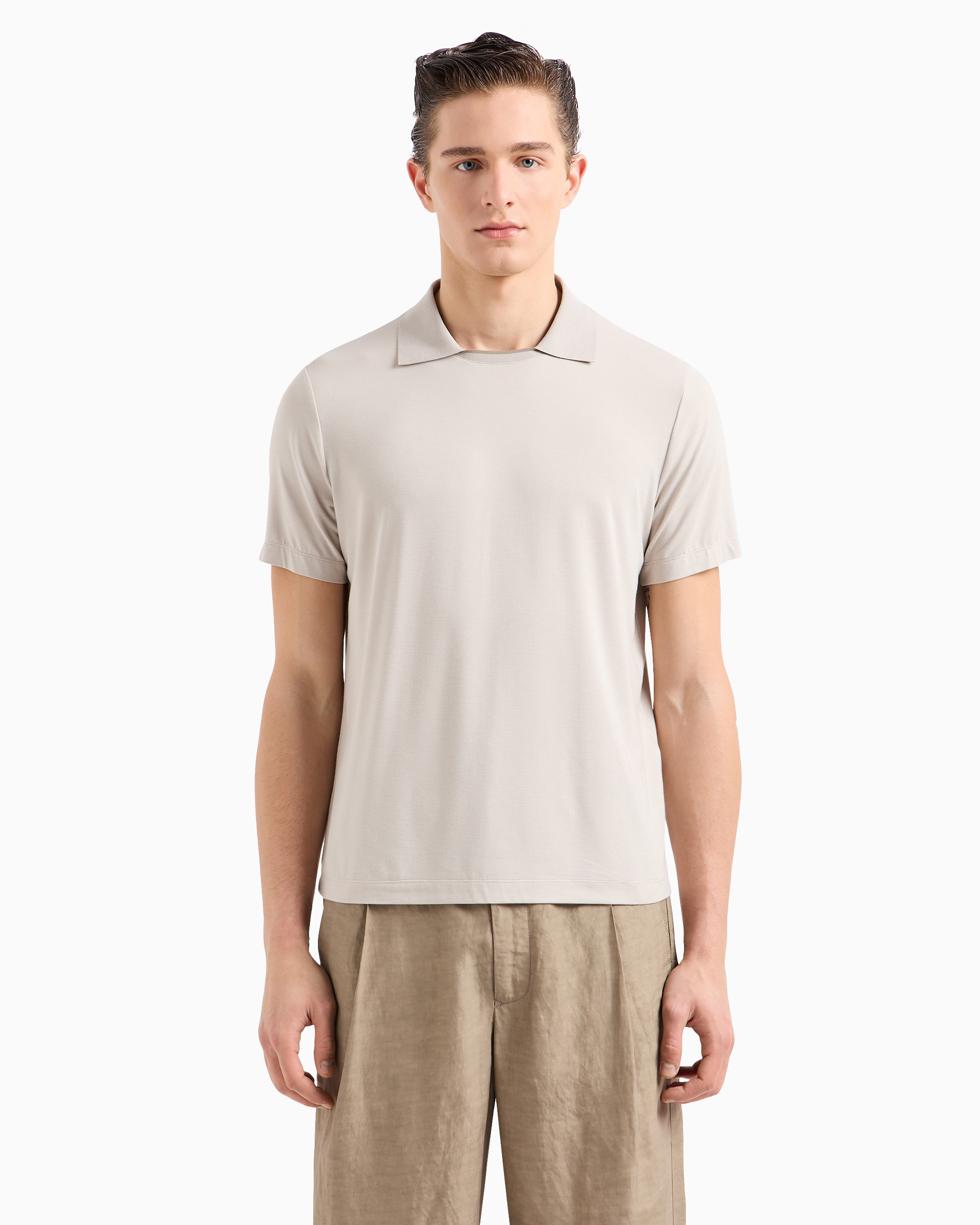 Giorgio Armani Official Store Asv Short-sleeved Viscose-jersey Polo Shirt In Beige