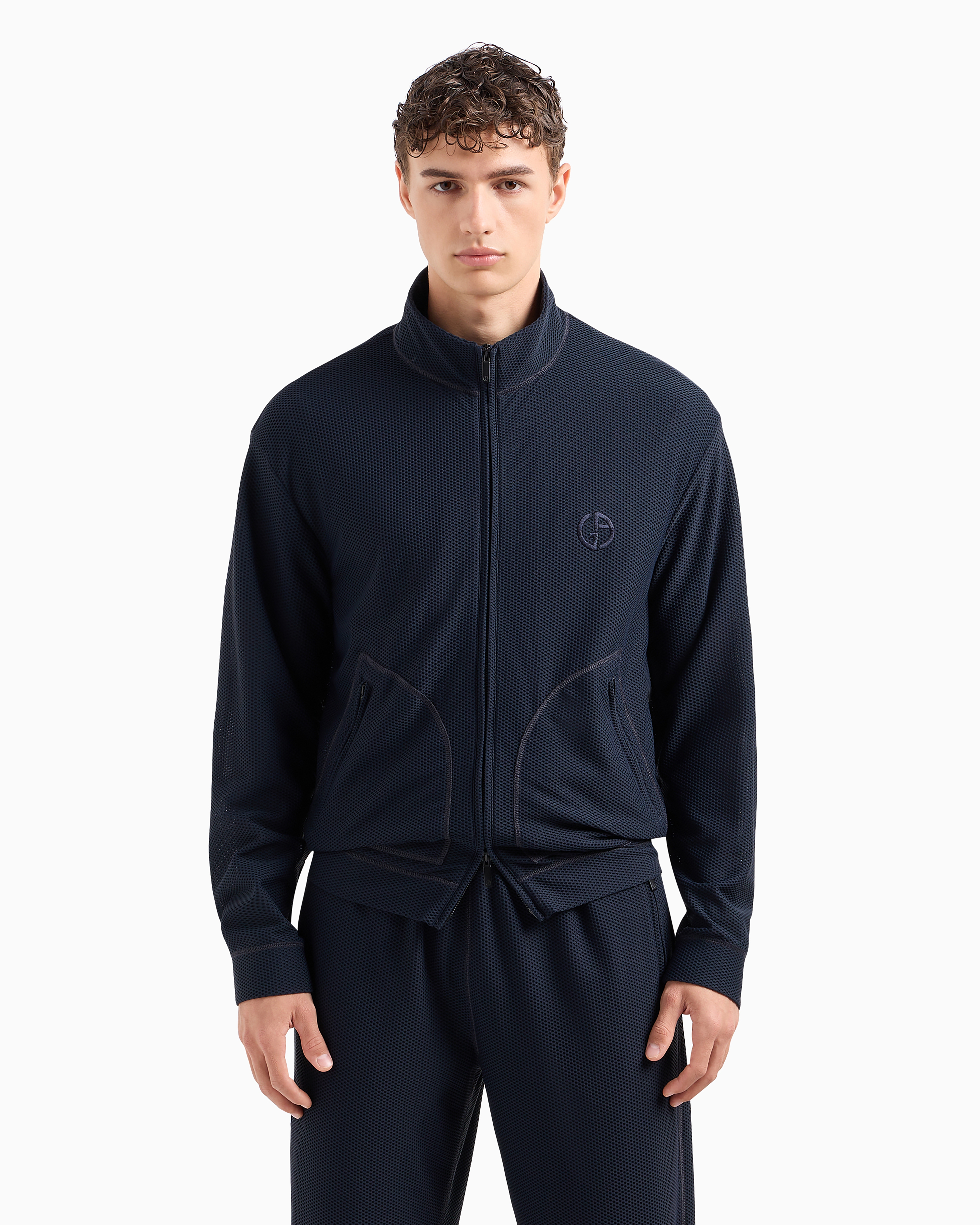 Shop Giorgio Armani Stretch Jersey Blouson In Midnight Blue