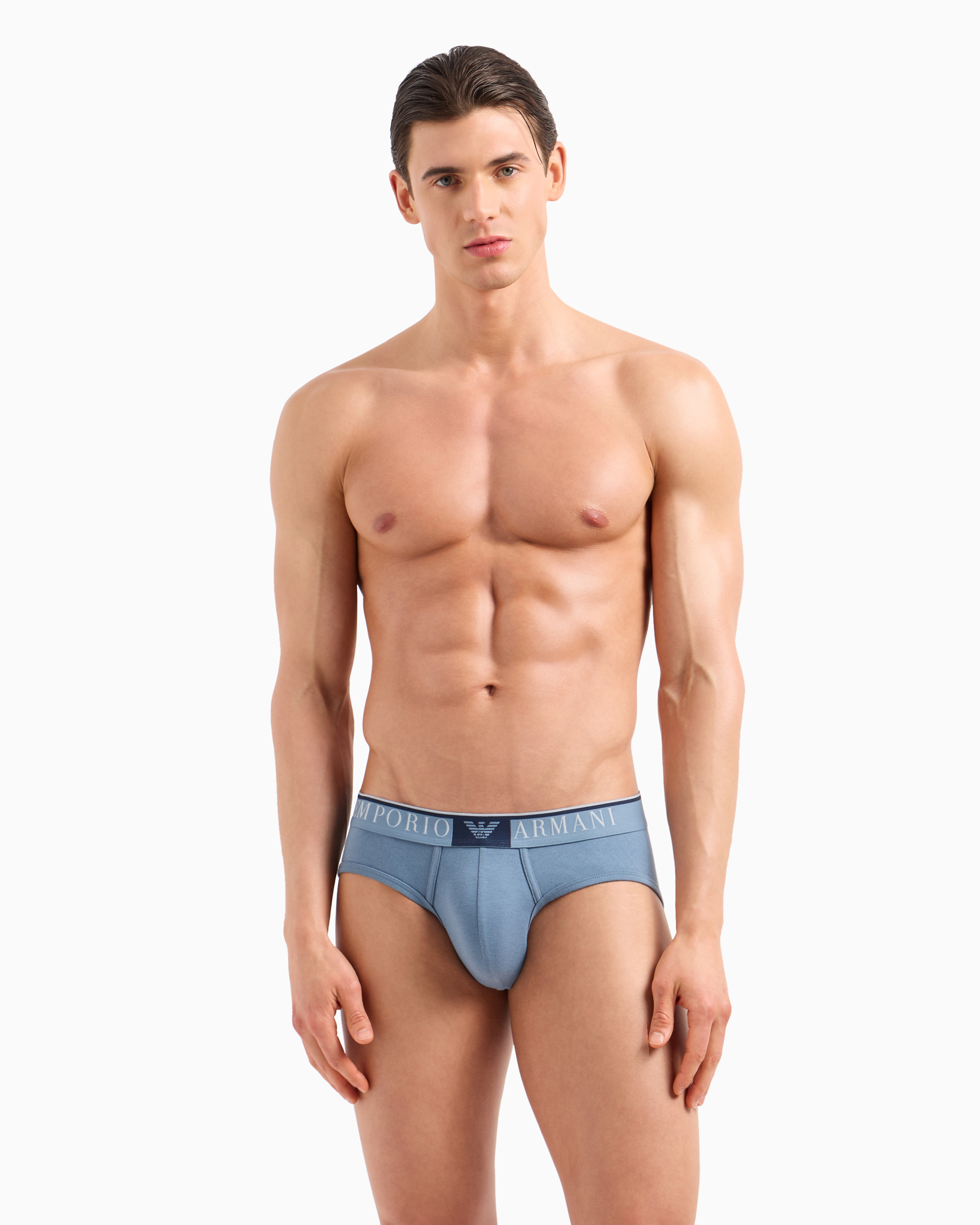 Shop Emporio Armani Asv Slip Aus Bio-baumwolle Mit Adler-logo In Hellblau