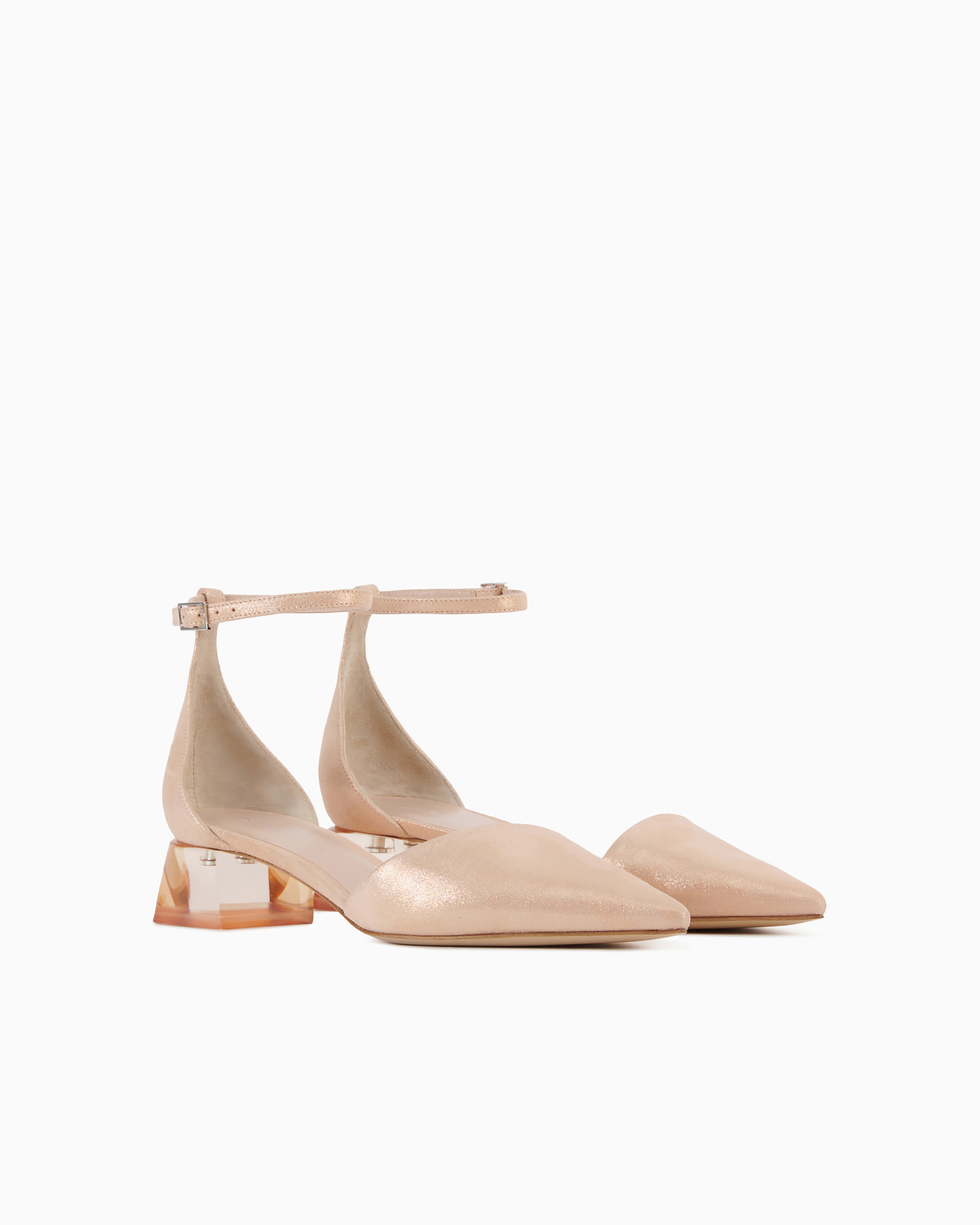 Shop Giorgio Armani Laminated Suede D'orsay Court Shoes In Powder Pink