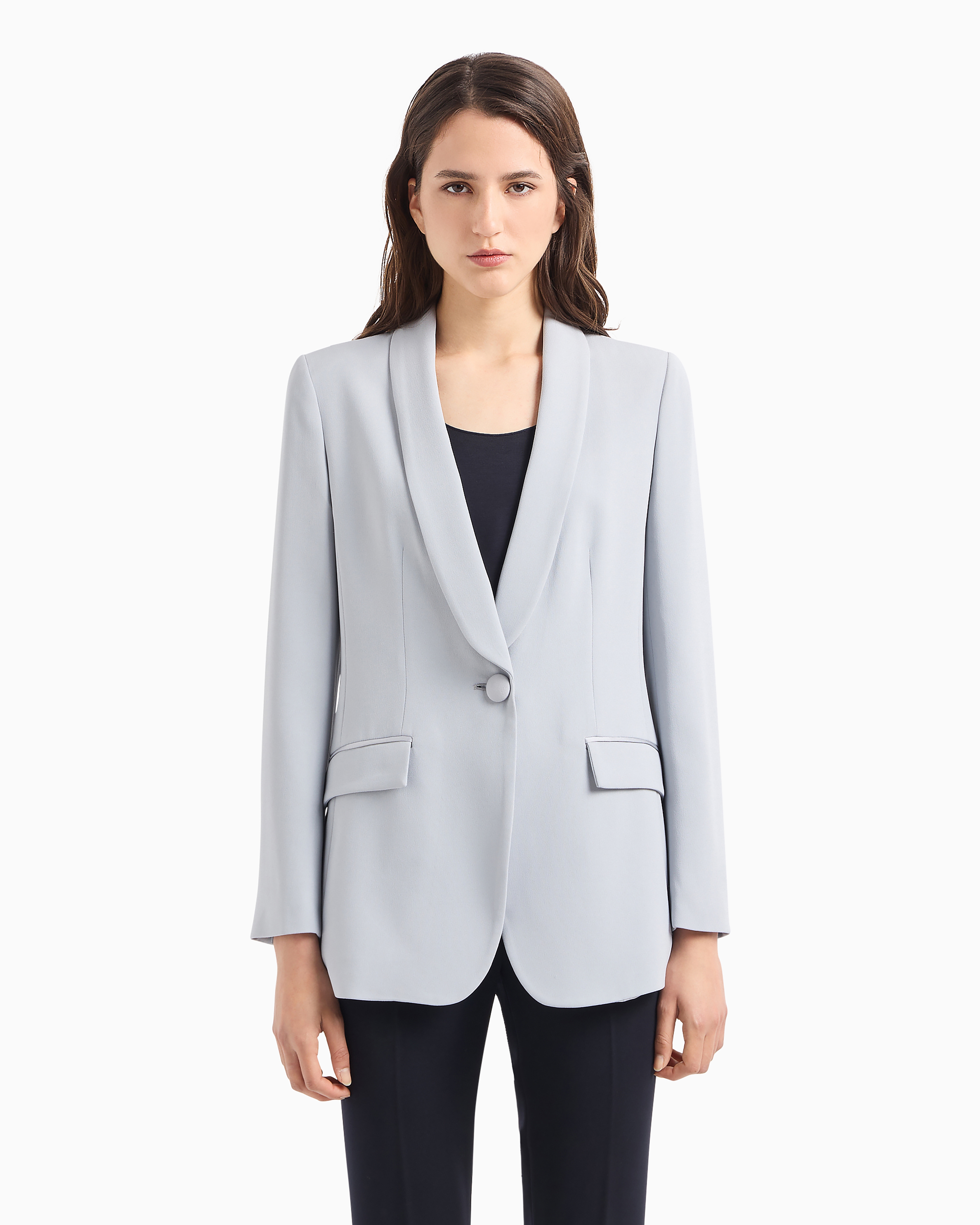 Shop Emporio Armani Envers-satin, Shawl-collar Jacket In Light Blue