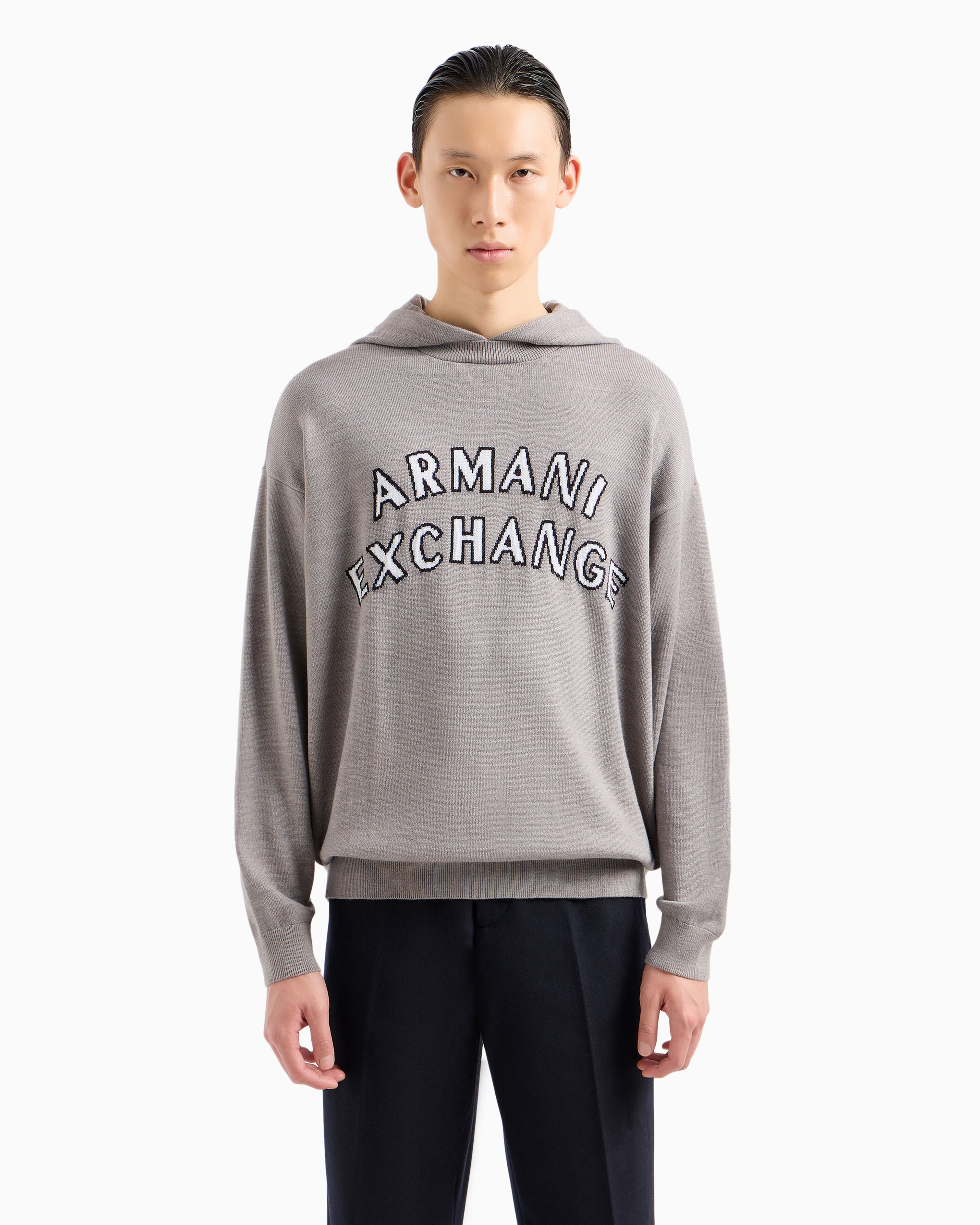 Shop Armani Exchange Asv Wool Blend Logo Hoodie In Beige