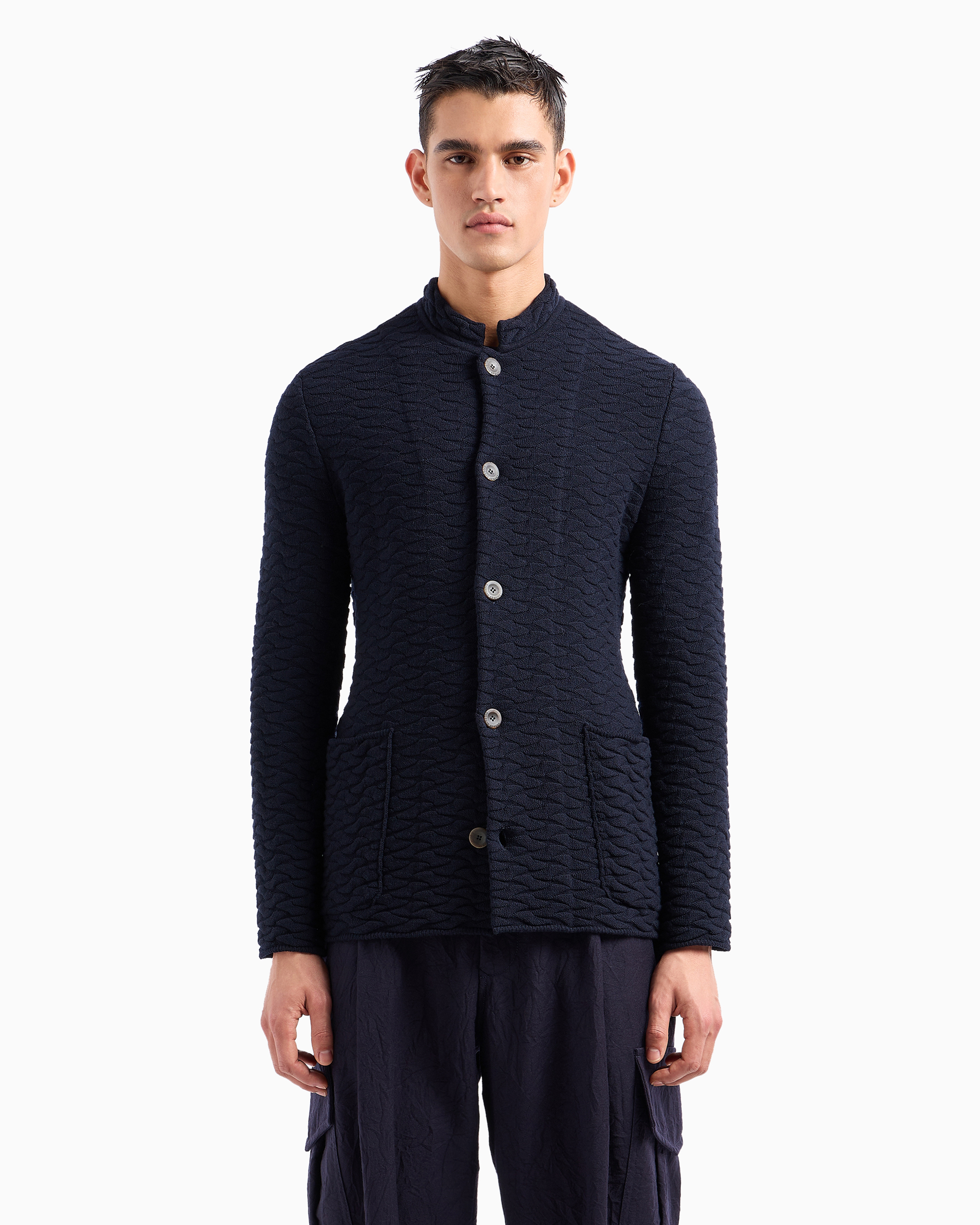 最安値に挑戦！ knit Single-breasted, virgin-wool Armani Giorgio | jacket ジャケット・アウター