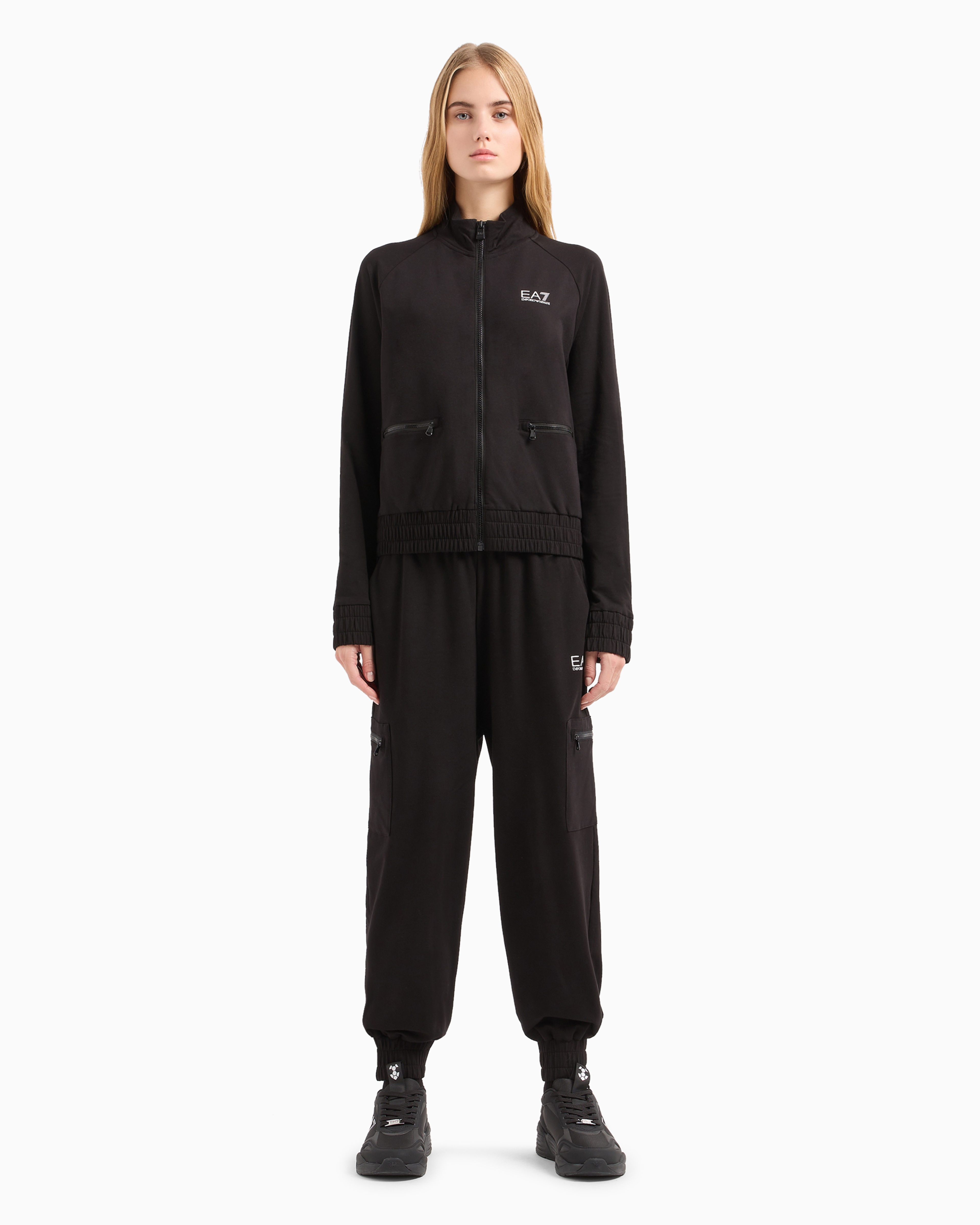 Shop Ea7 Stretch-cotton Tracksuit In Black