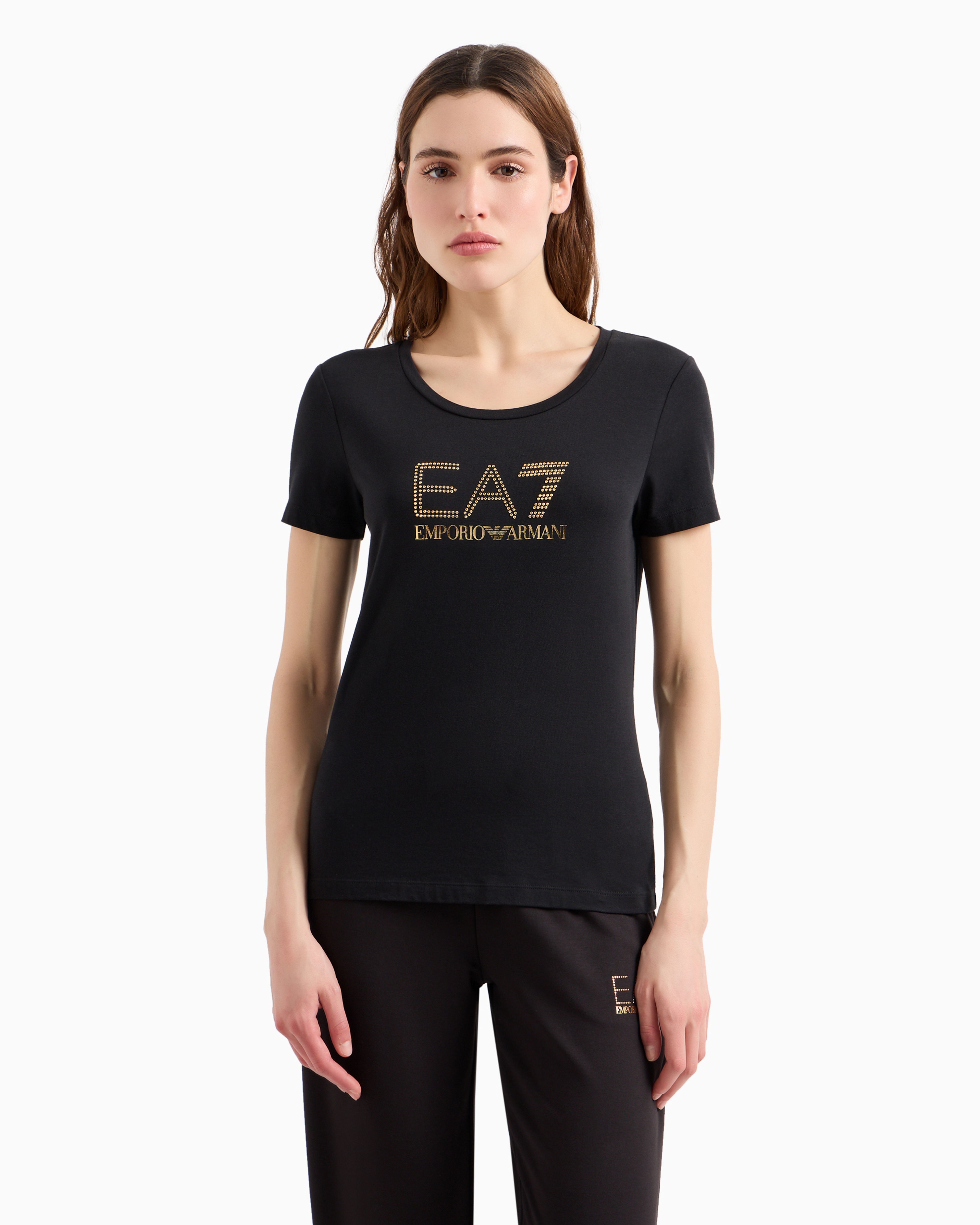 Ea7 Evolution Stretch Cotton And Modal Blend T-shirt With Oversized Logo In Black