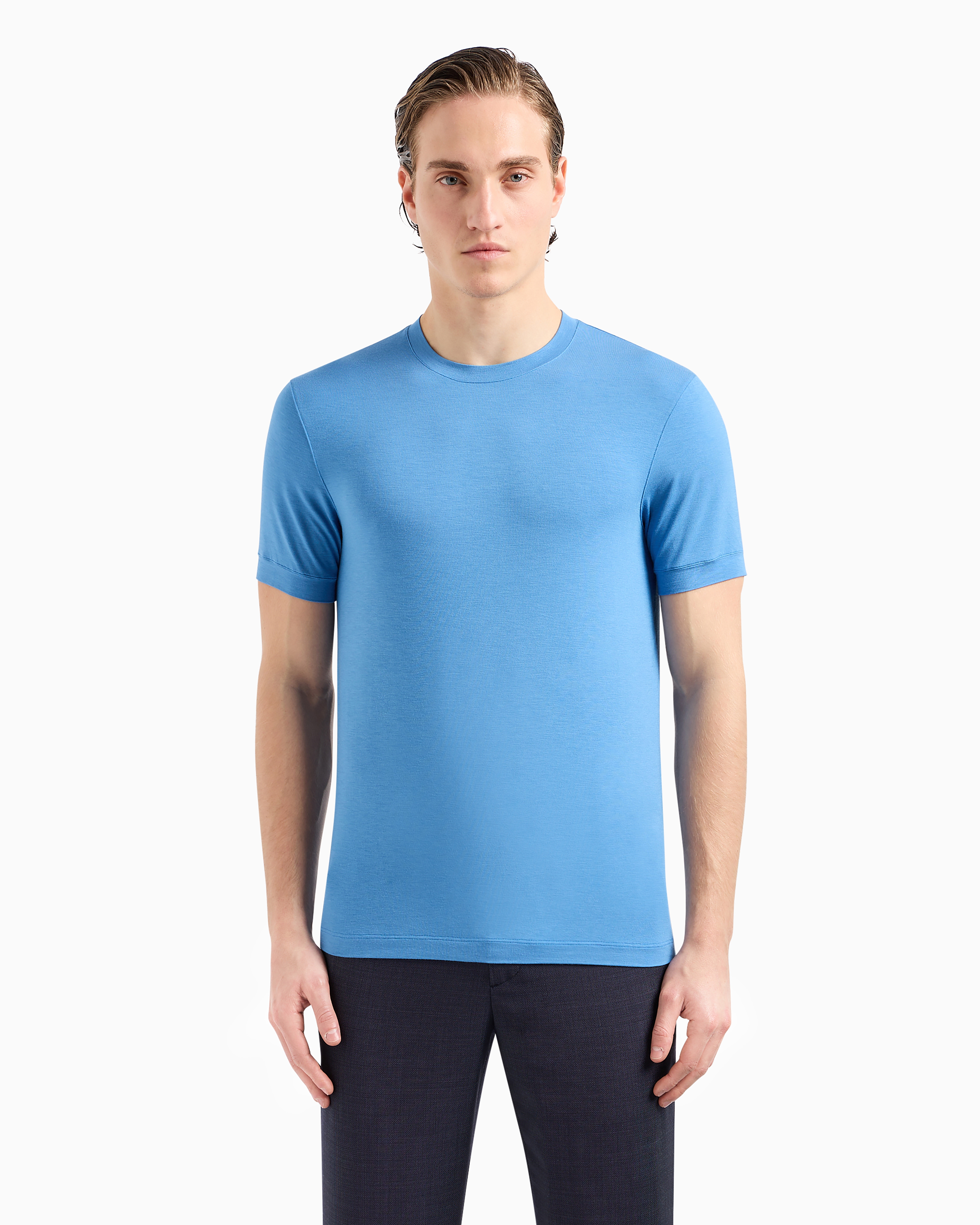 GIORGIO ARMANI CREW-NECK LONG-SLEEVED T-SHIRT IN STRETCH VISCOSE JERSEY 