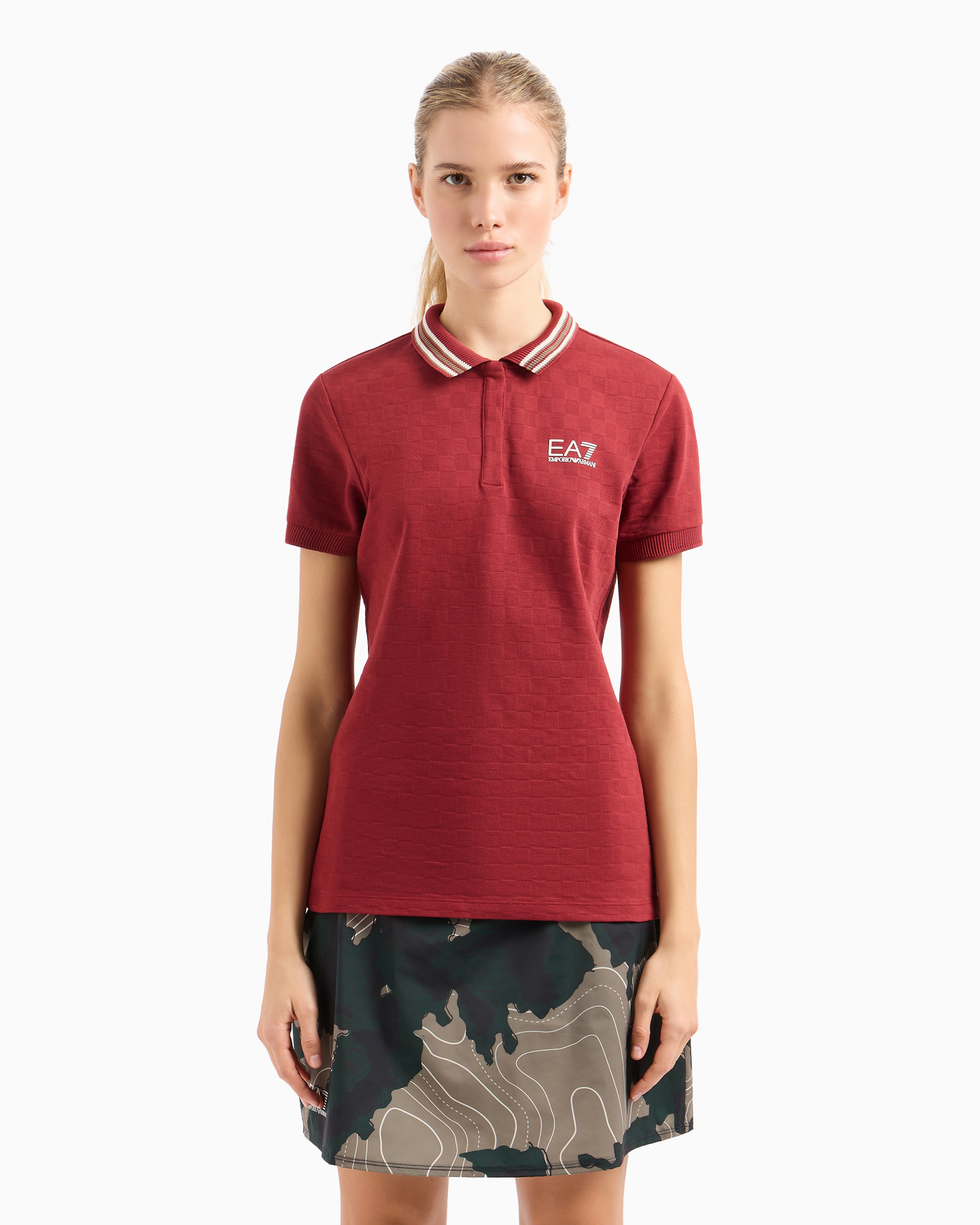 Shop Ea7 Golf Pro Short-sleeved Cotton Polo Shirt In Burgundy