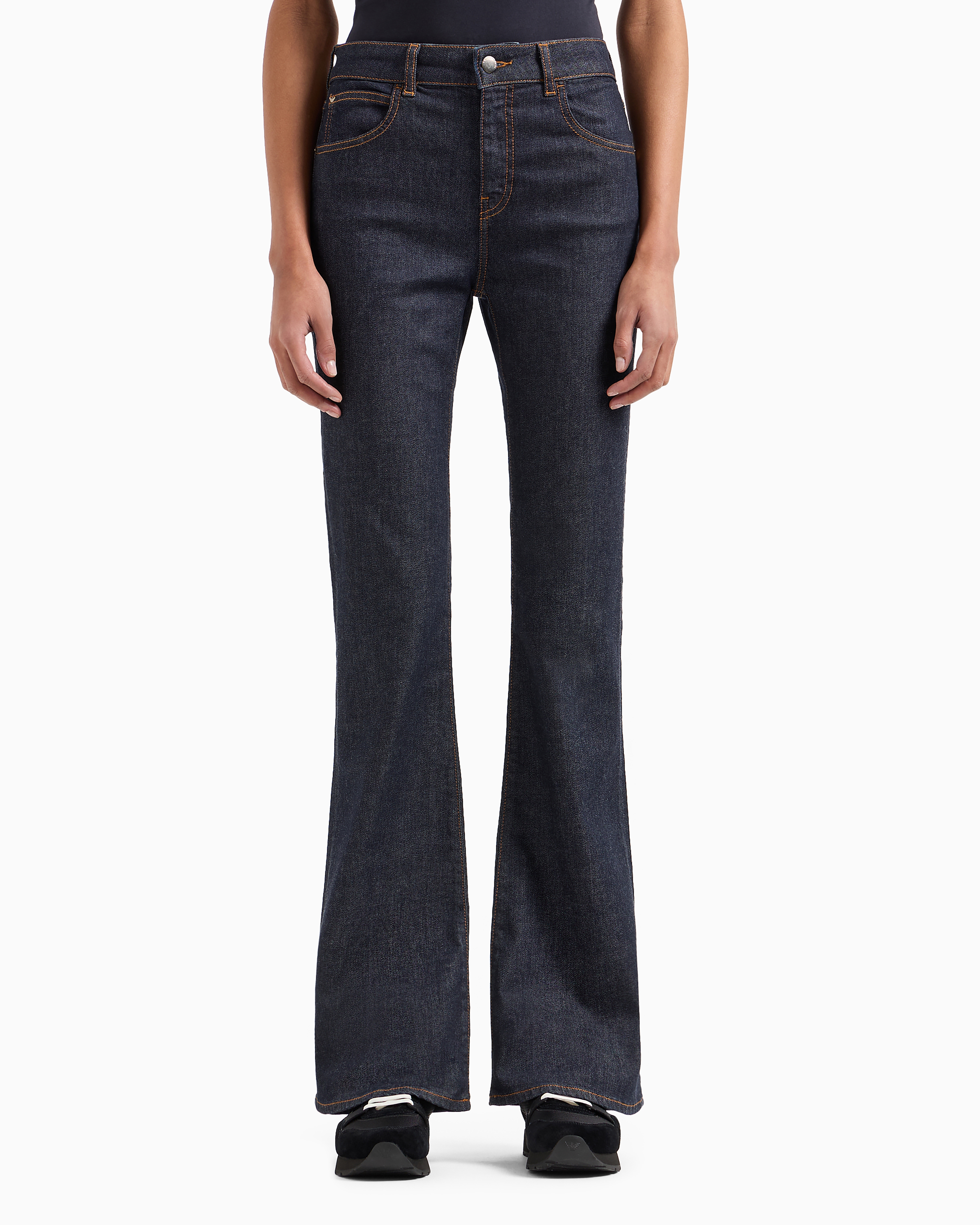 Shop Emporio Armani J47 Medium High-waisted, Lightly Worn-look, Flared, Stretch-denim Jeans In Blue