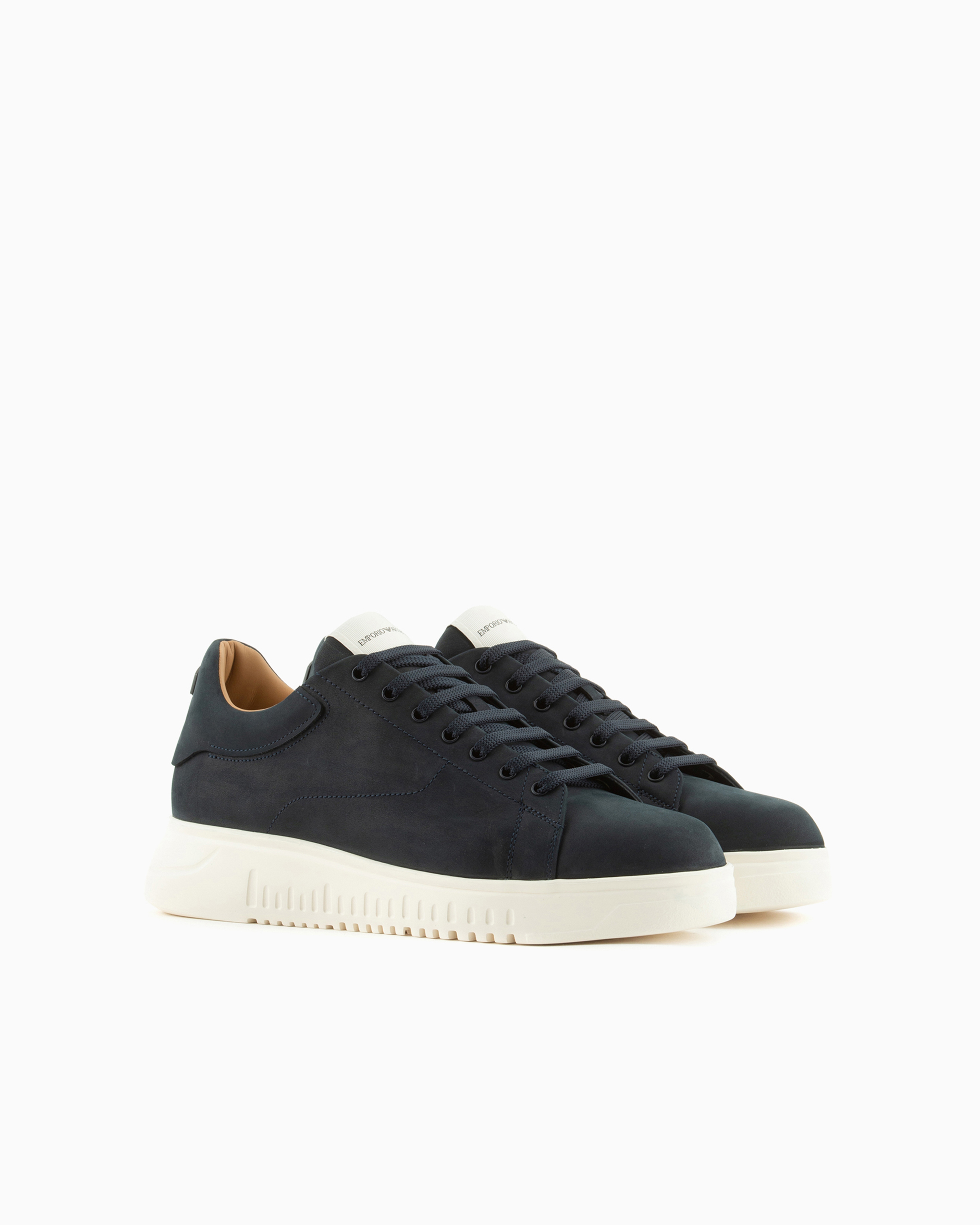 Emporio Armani Nubuck Sneakers With Oversized Soles In Navy Blue