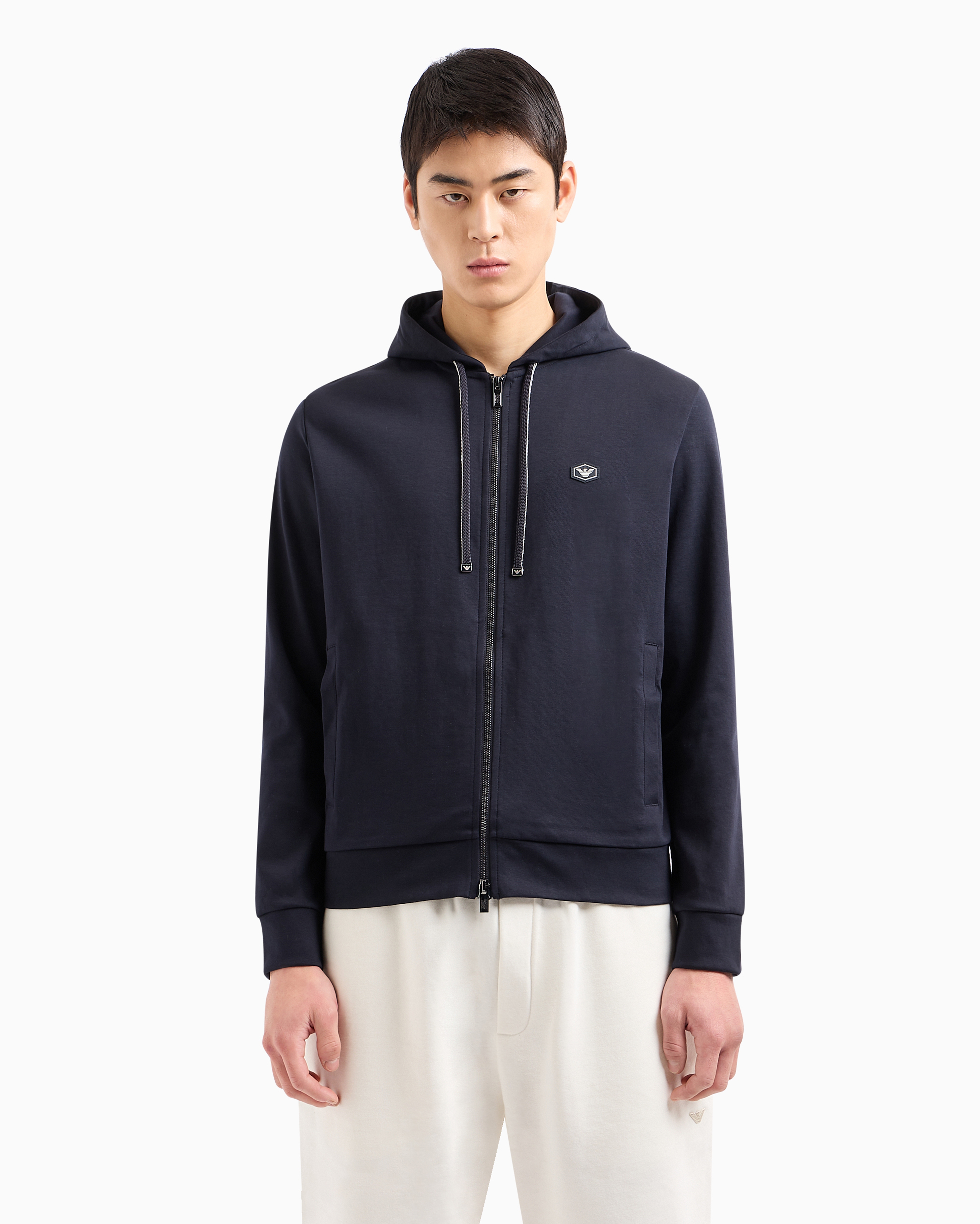 Emporio Armani Cotton-blend Logo Zip-up Hoodie In Navy_blue
