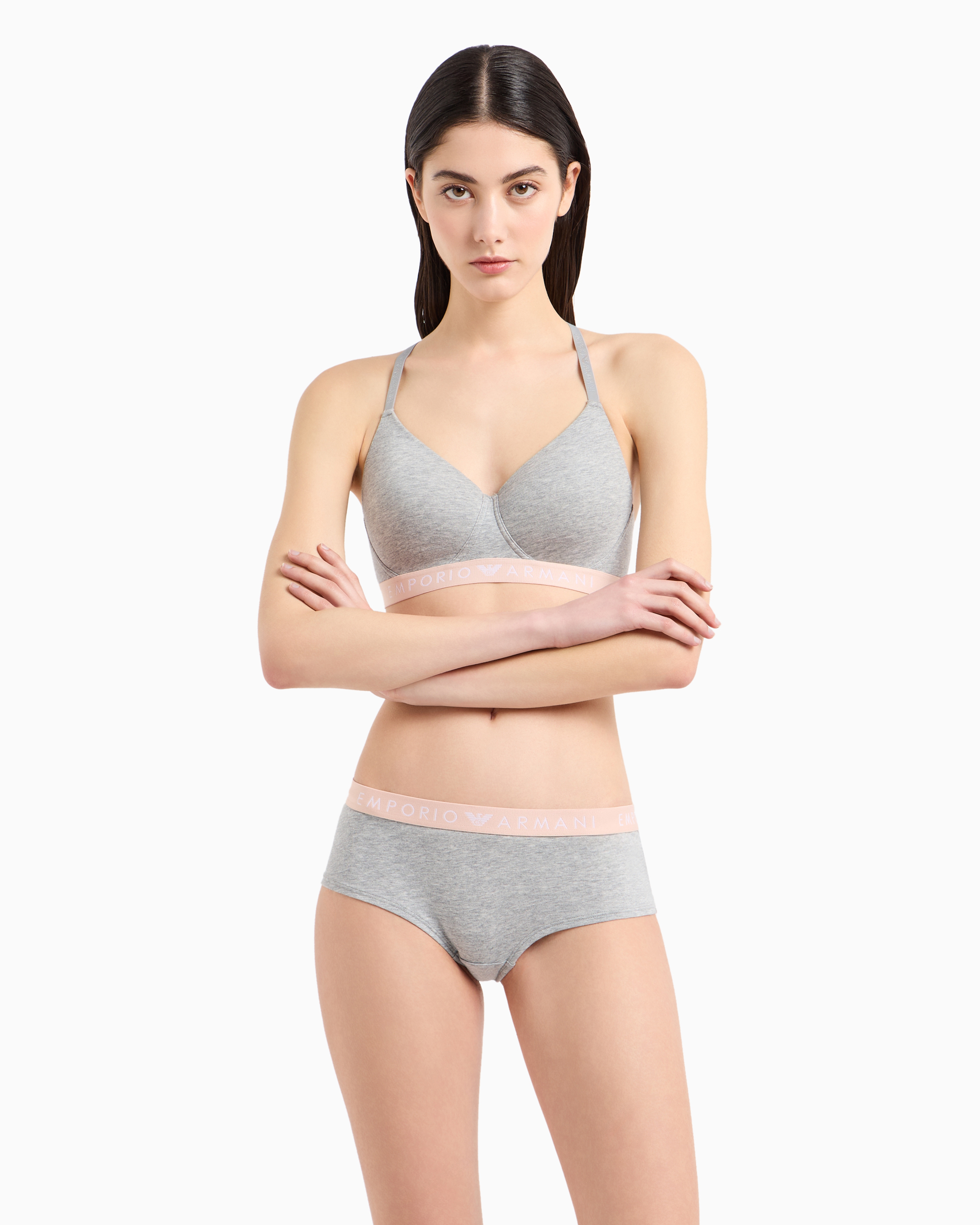 Shop Emporio Armani Asv Culotte Aus Bio-baumwolle Mit Iconic Logo-band In Grau