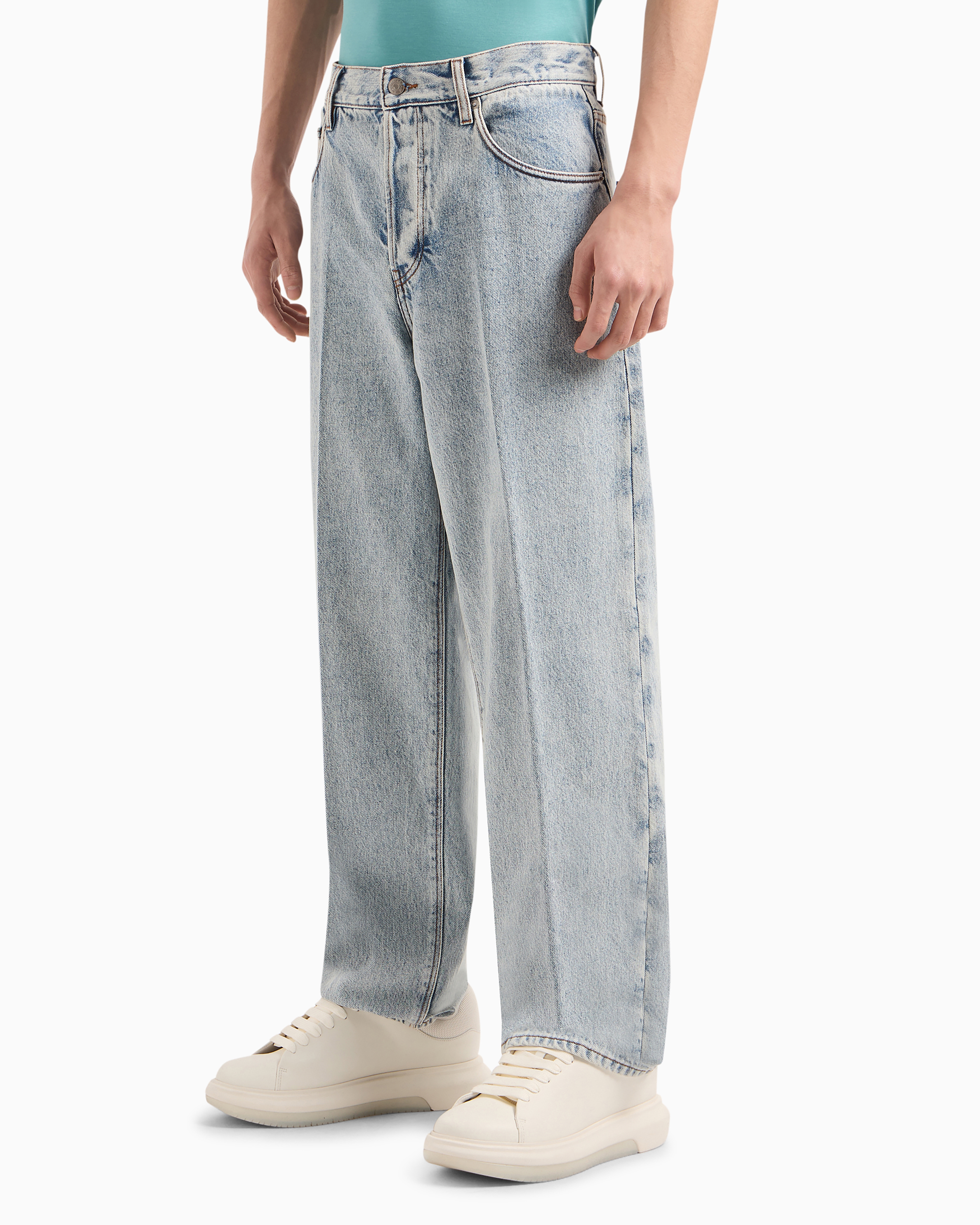 Emporio Armani Official Store J74 Loose-fit Marbled Denim Jeans In Light Blue