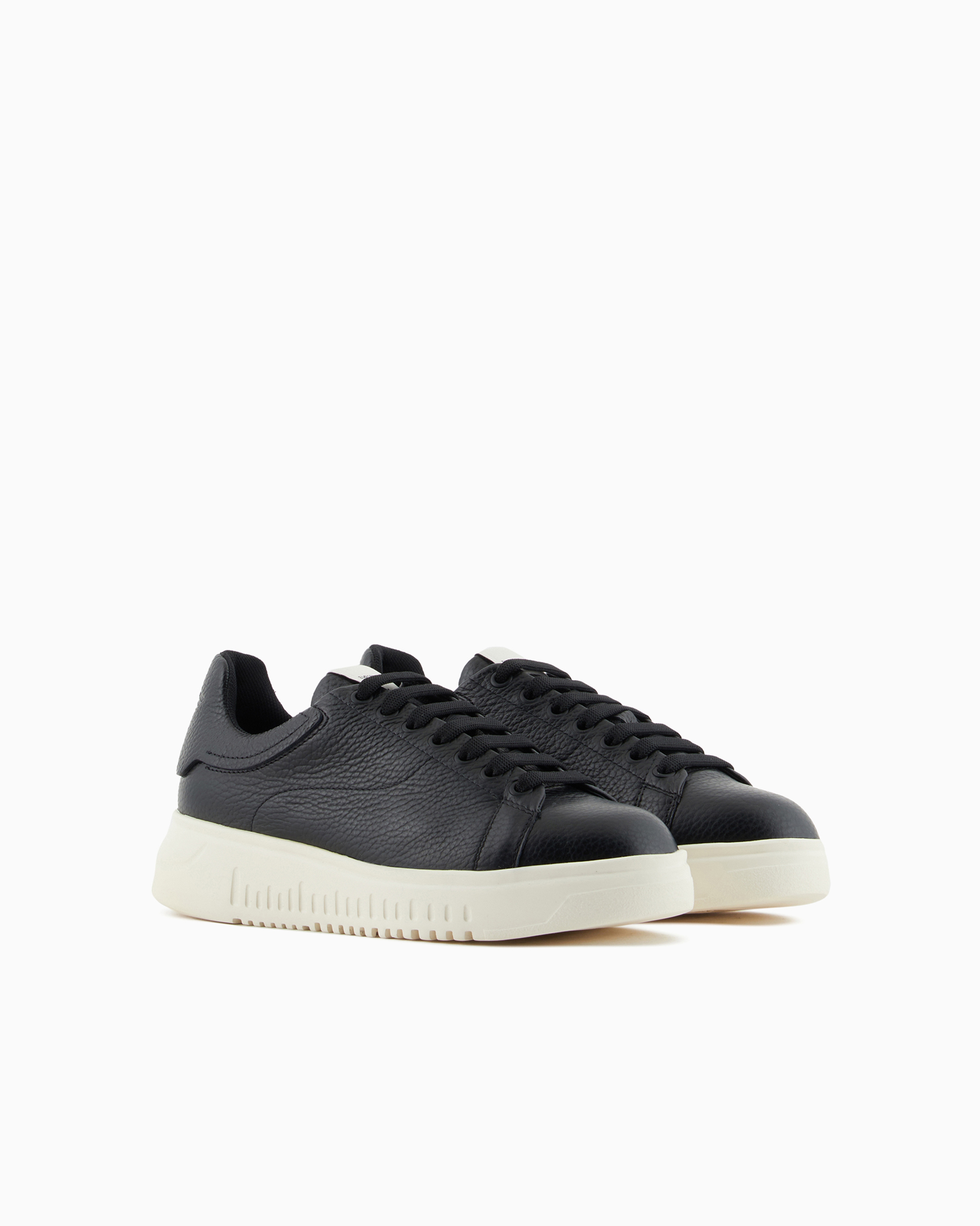 Emporio Armani Tumbled Leather Sneakers In Noir