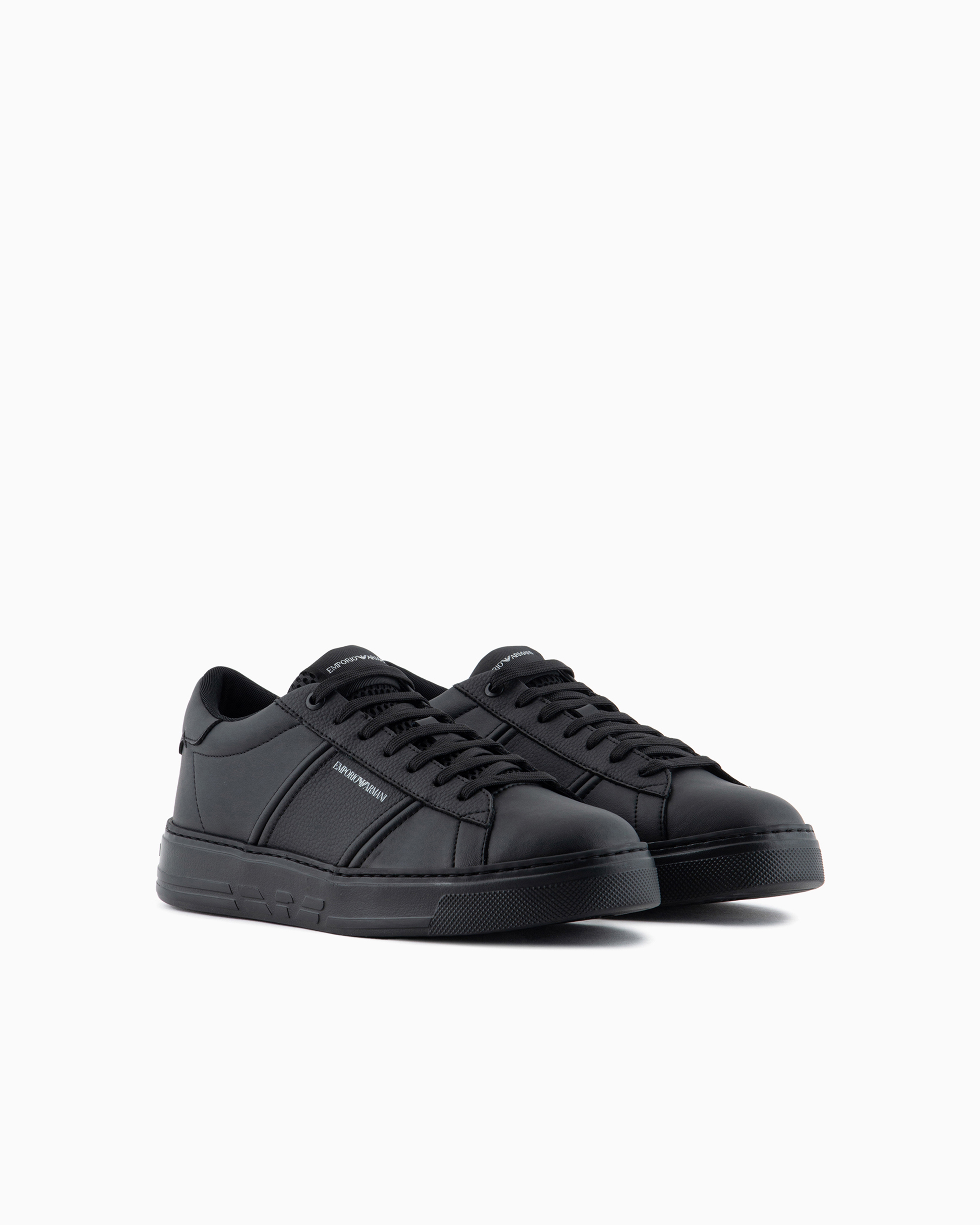 EMPORIO ARMANI LEATHER SNEAKERS WITH LOGO DETAIL 