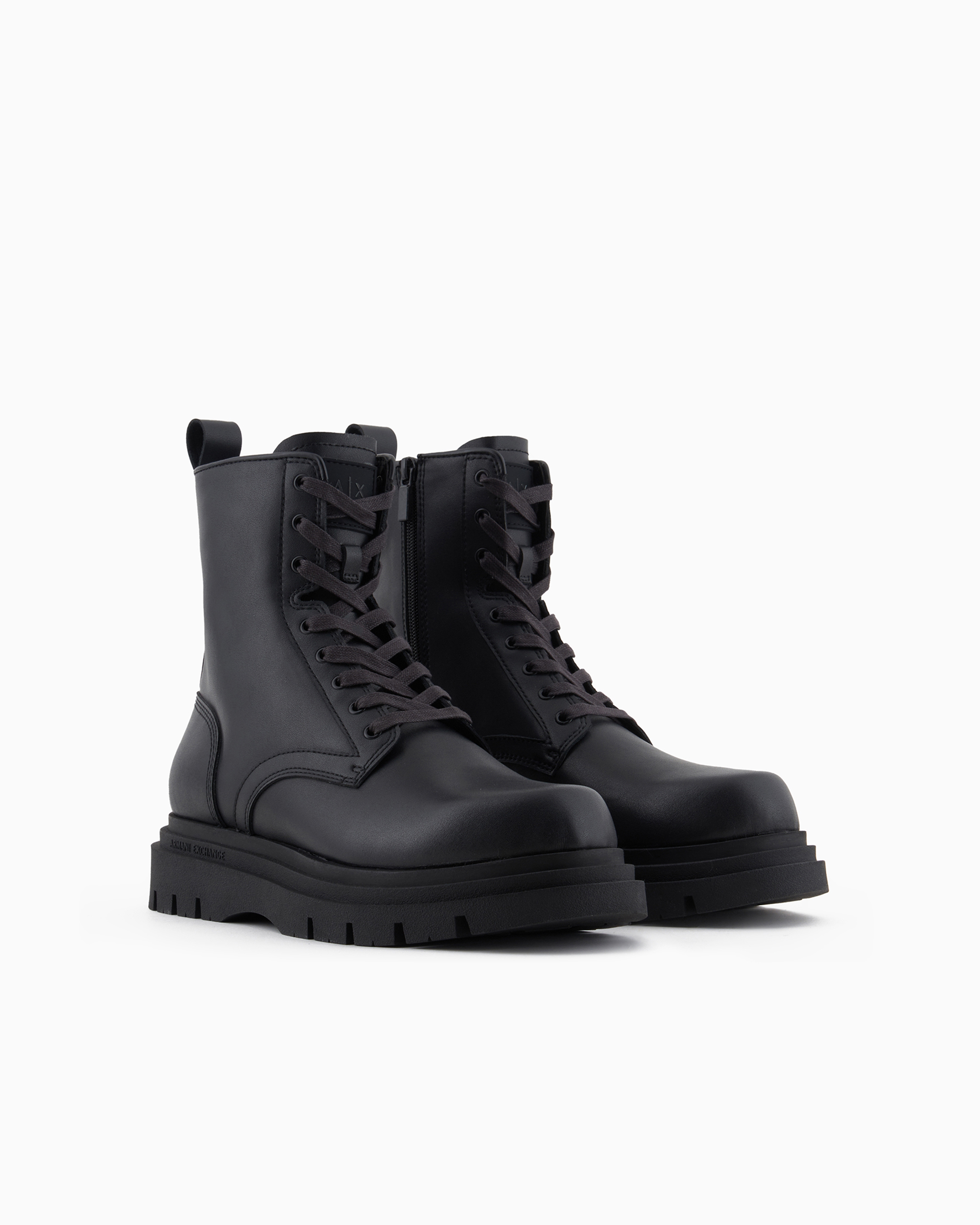 Shop Armani Exchange Real Leather Amphibians In Black