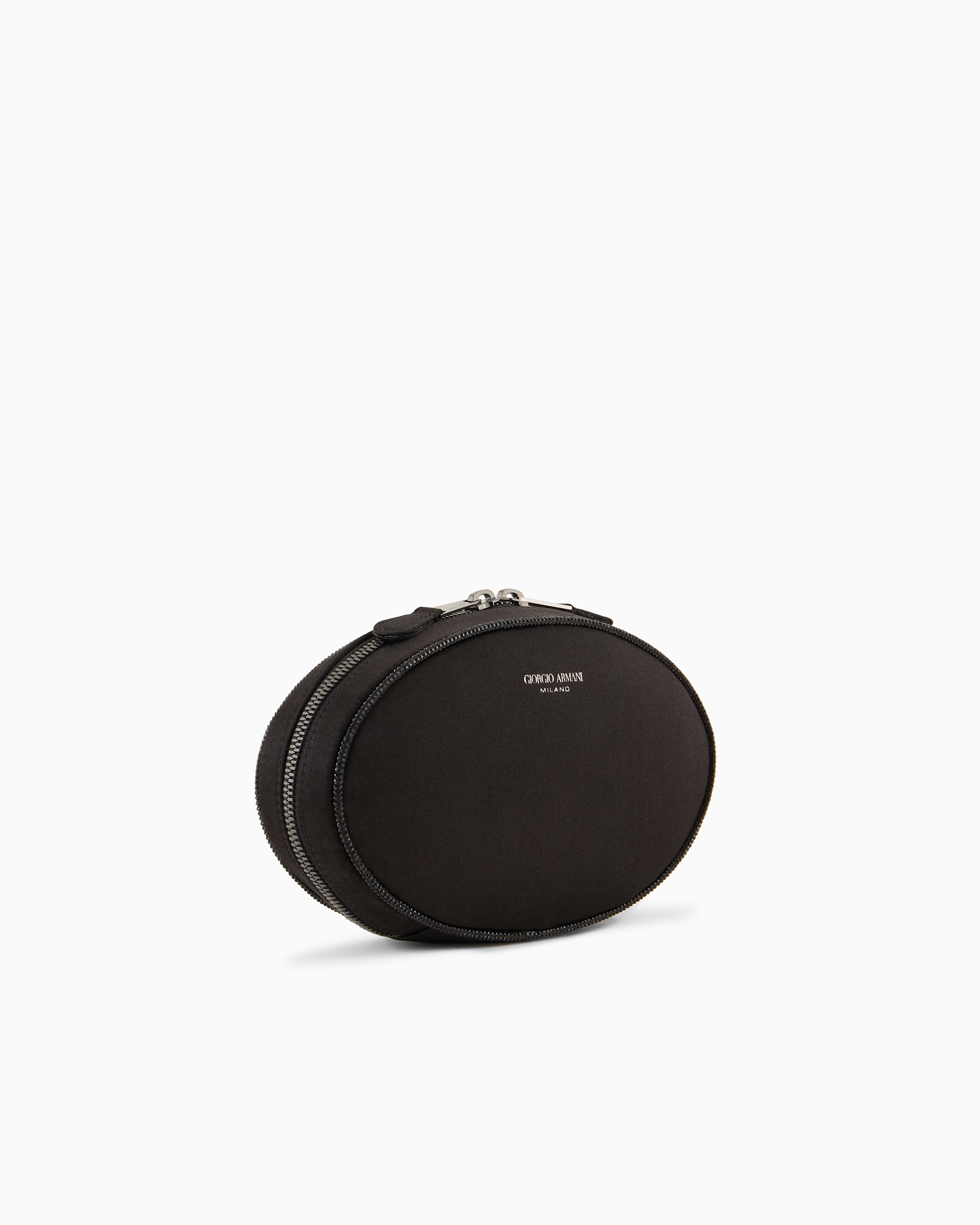 Giorgio Armani Round, Satin Clutch Bag In Black