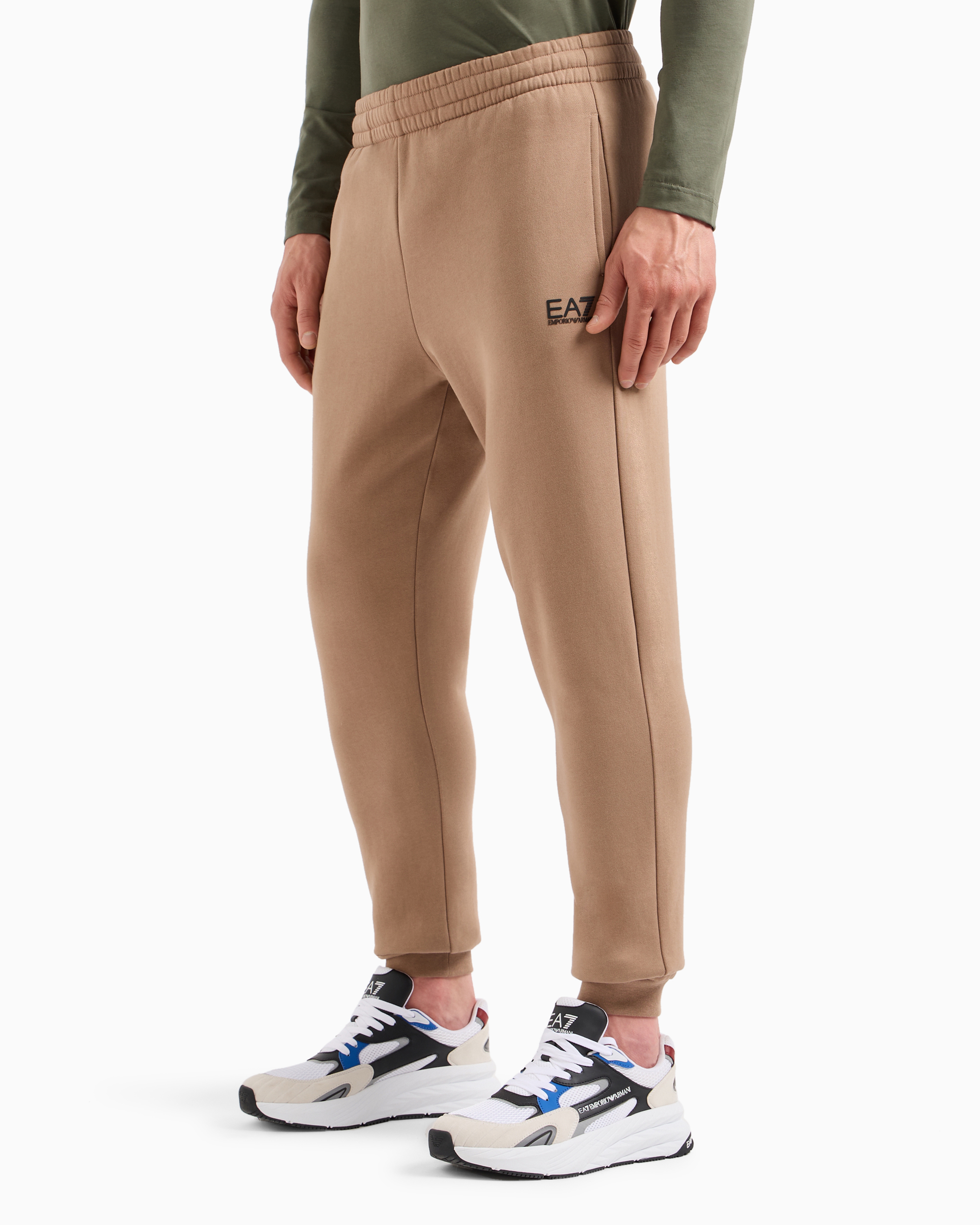 Shop Ea7 Core Identity Cotton-blend Joggers In Beige