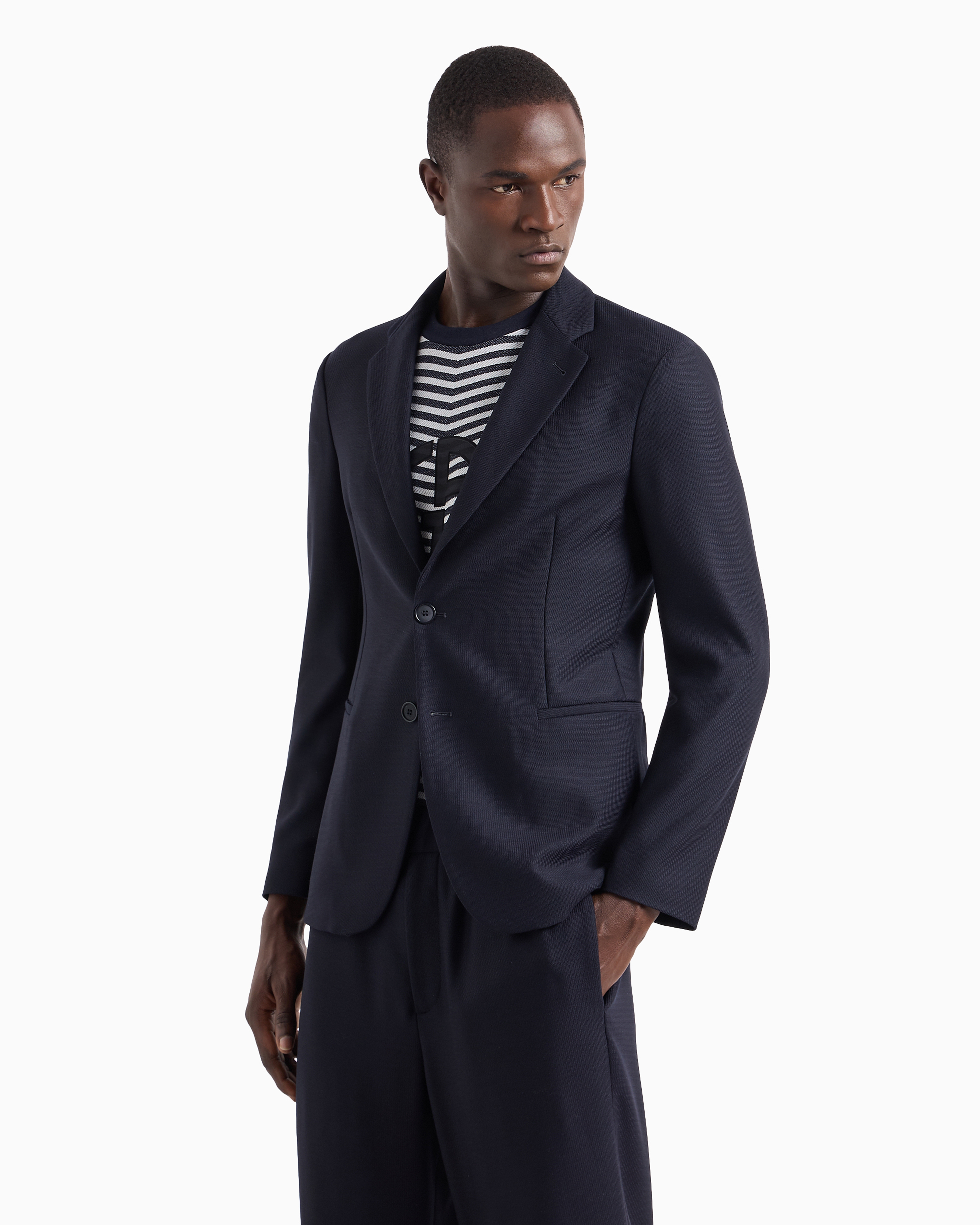 Shop Giorgio Armani Single-breasted, Virgin-wool Jacket In Blue