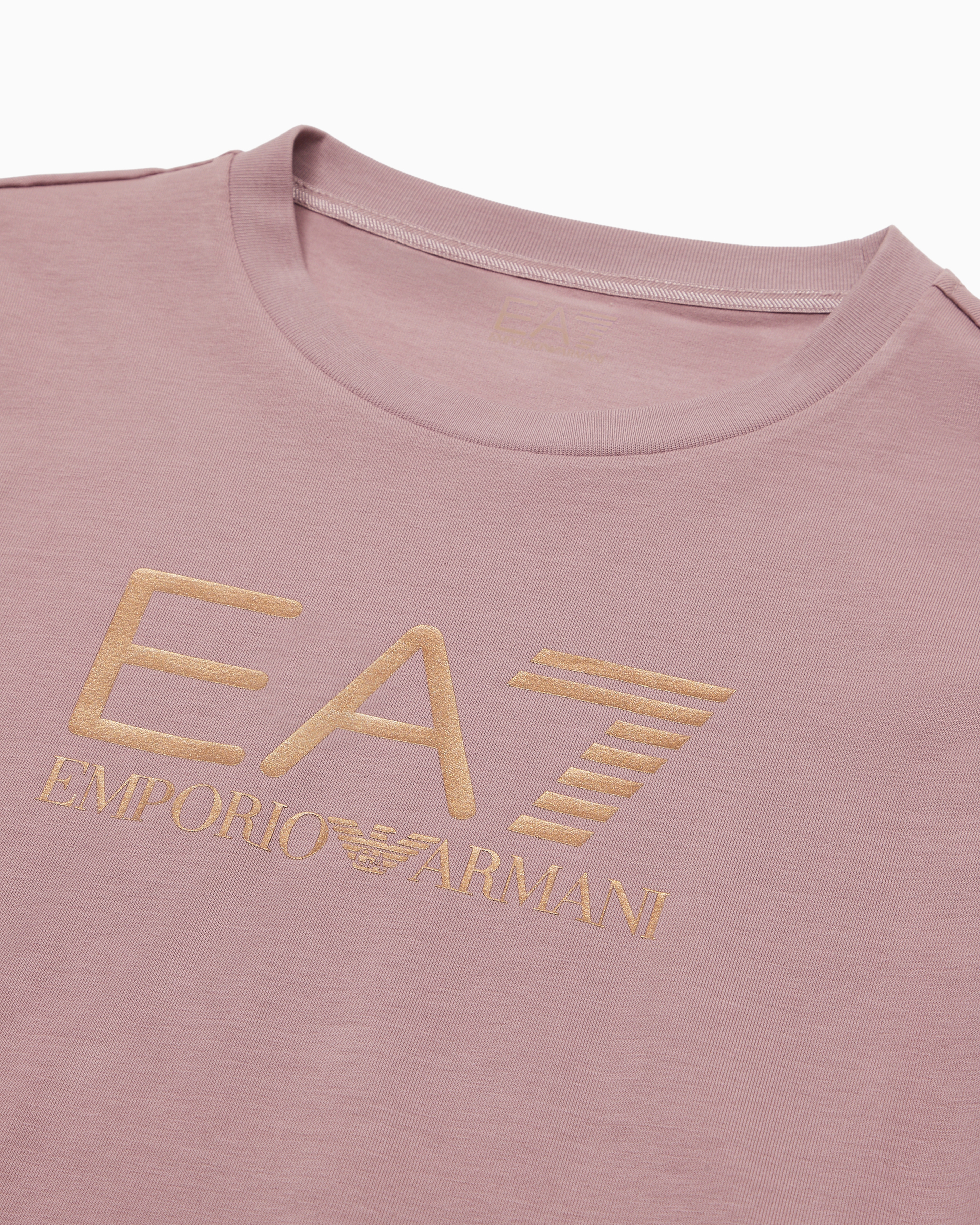 Shop Ea7 Shiny Girl Stretch-cotton, Crew-neck T-shirt In Pink