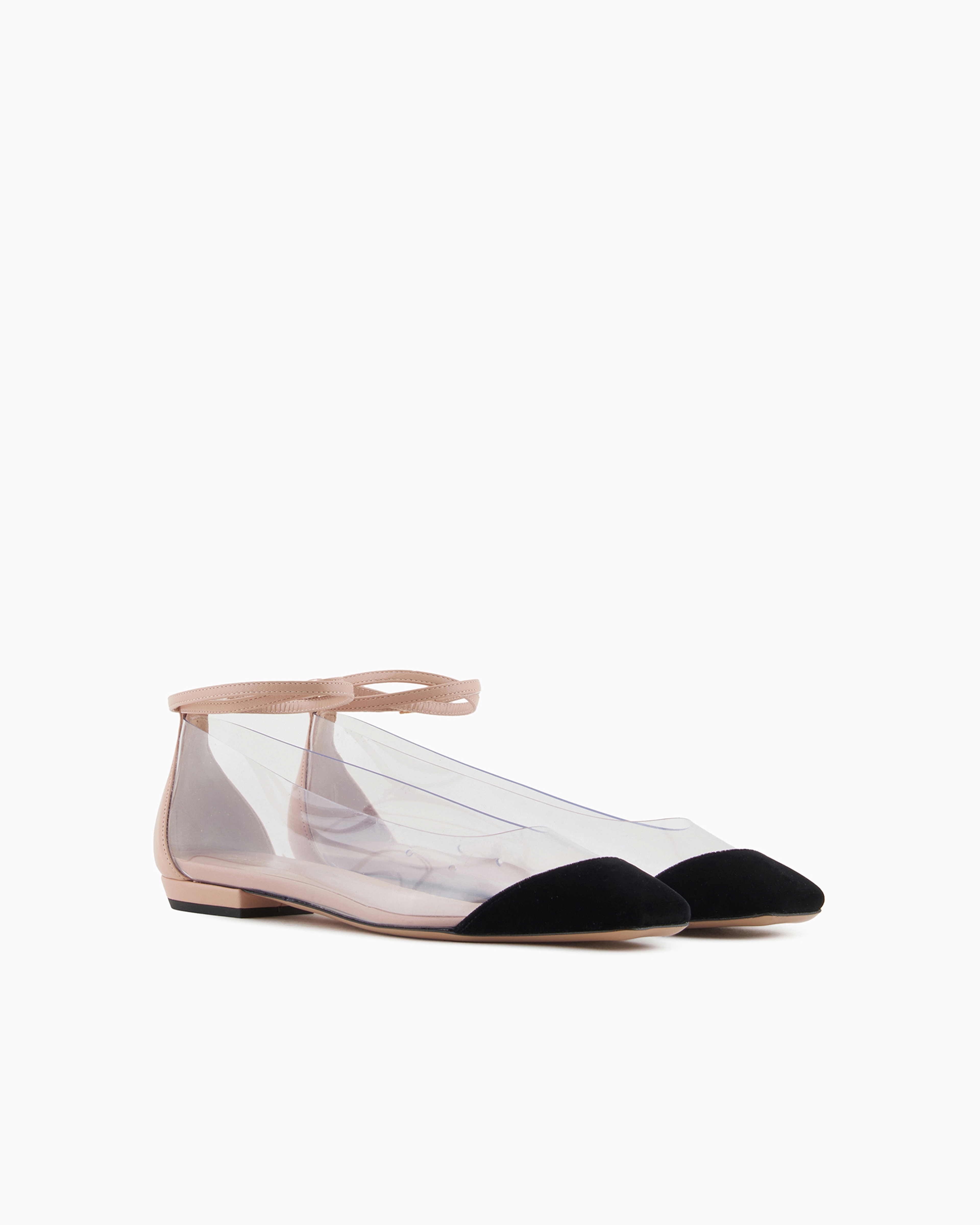 Shop Giorgio Armani Ballerinas With Strap In Nappa Leather, Pvc And Velvet In Beige