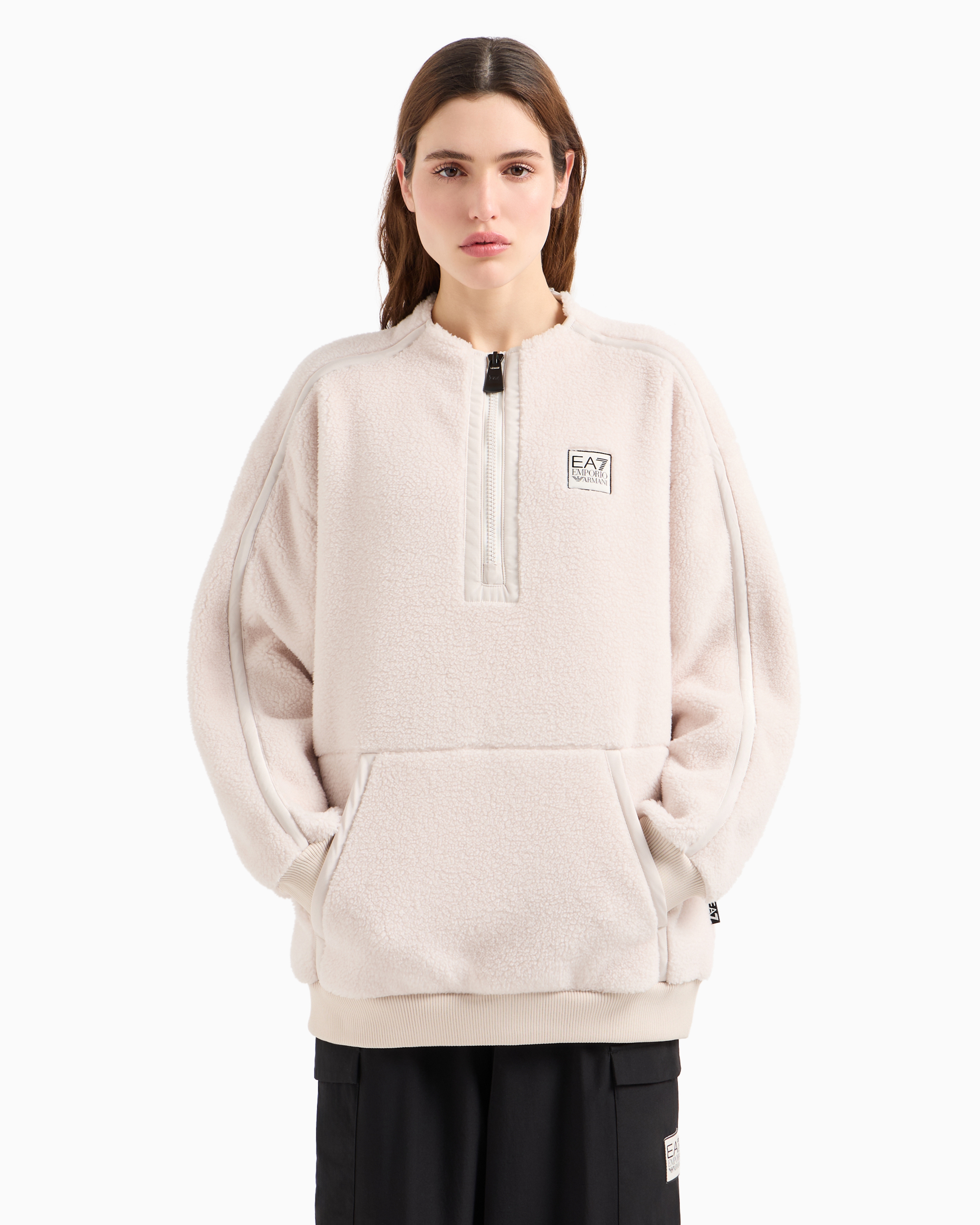 Shop Ea7 Contemporary Sport Crew-neck Sweatshirt In Teddy-effect Fabric In White