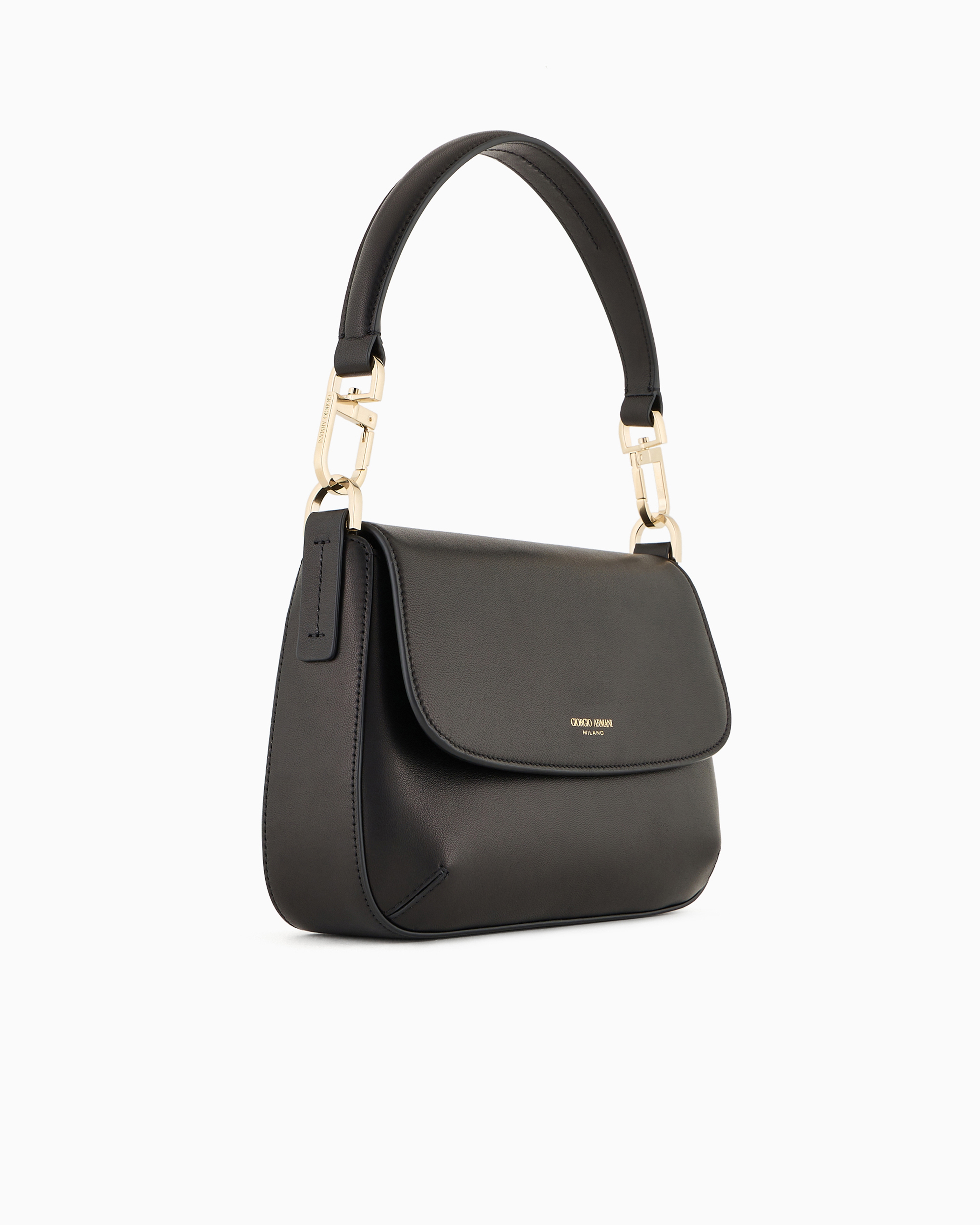 Shop Giorgio Armani Small La Prima Soft Baguette Bag In Nappa Leather In Black