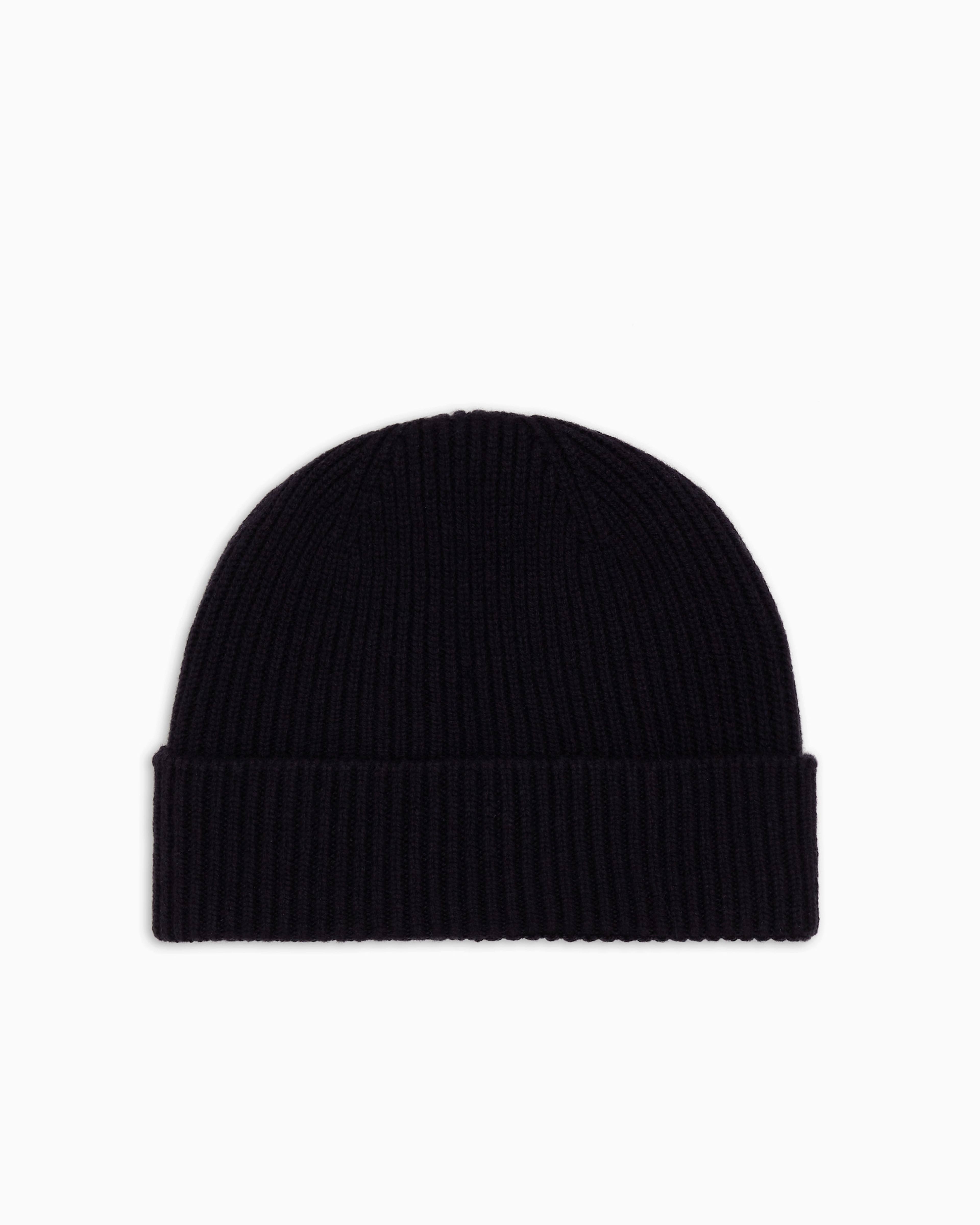 Giorgio Armani Official Store Cashmere Beanie With Turned-back Brim In Midnight Blue