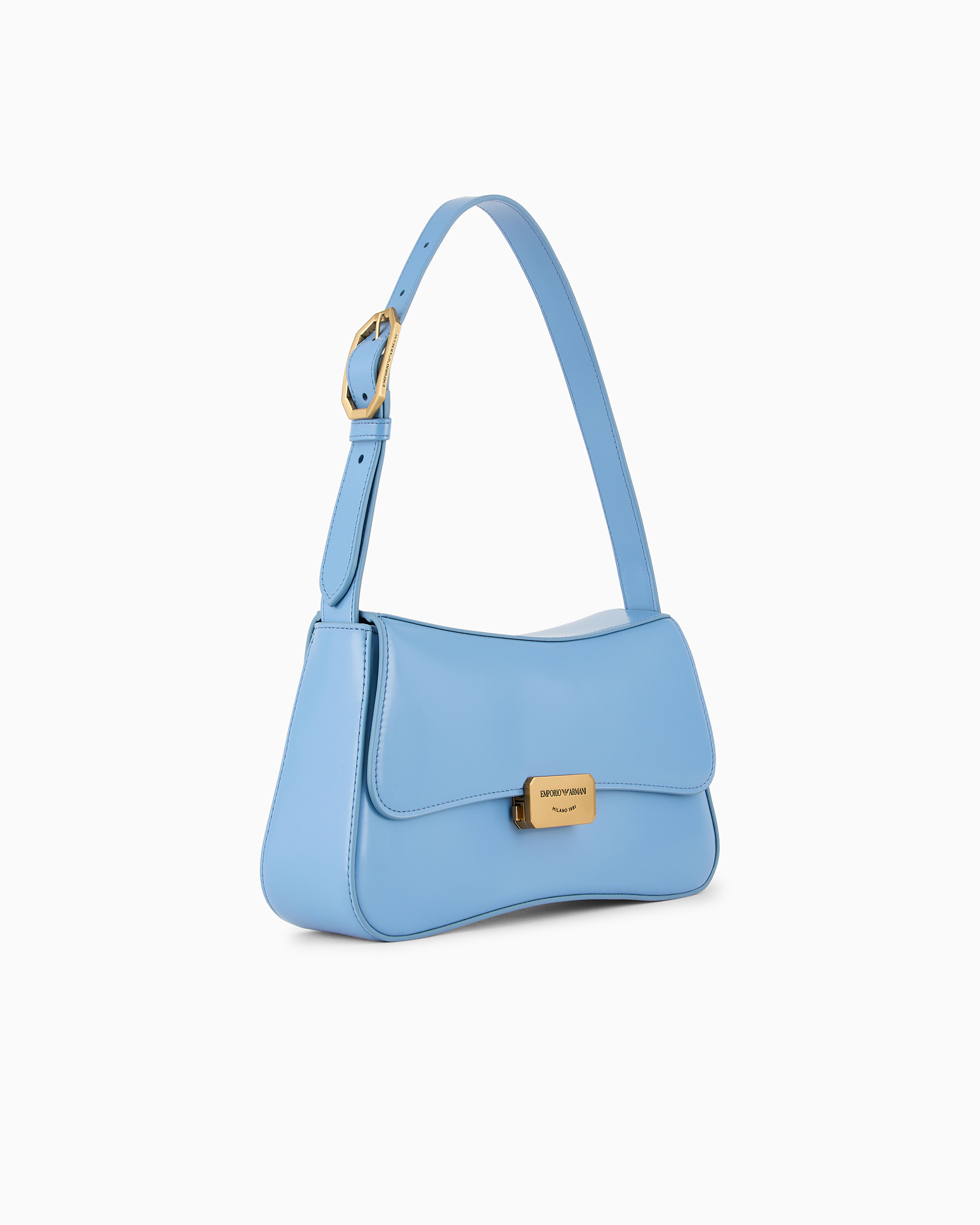 Emporio Armani Official Store Brushed-finish Baguette Shoulder Bag In Azure