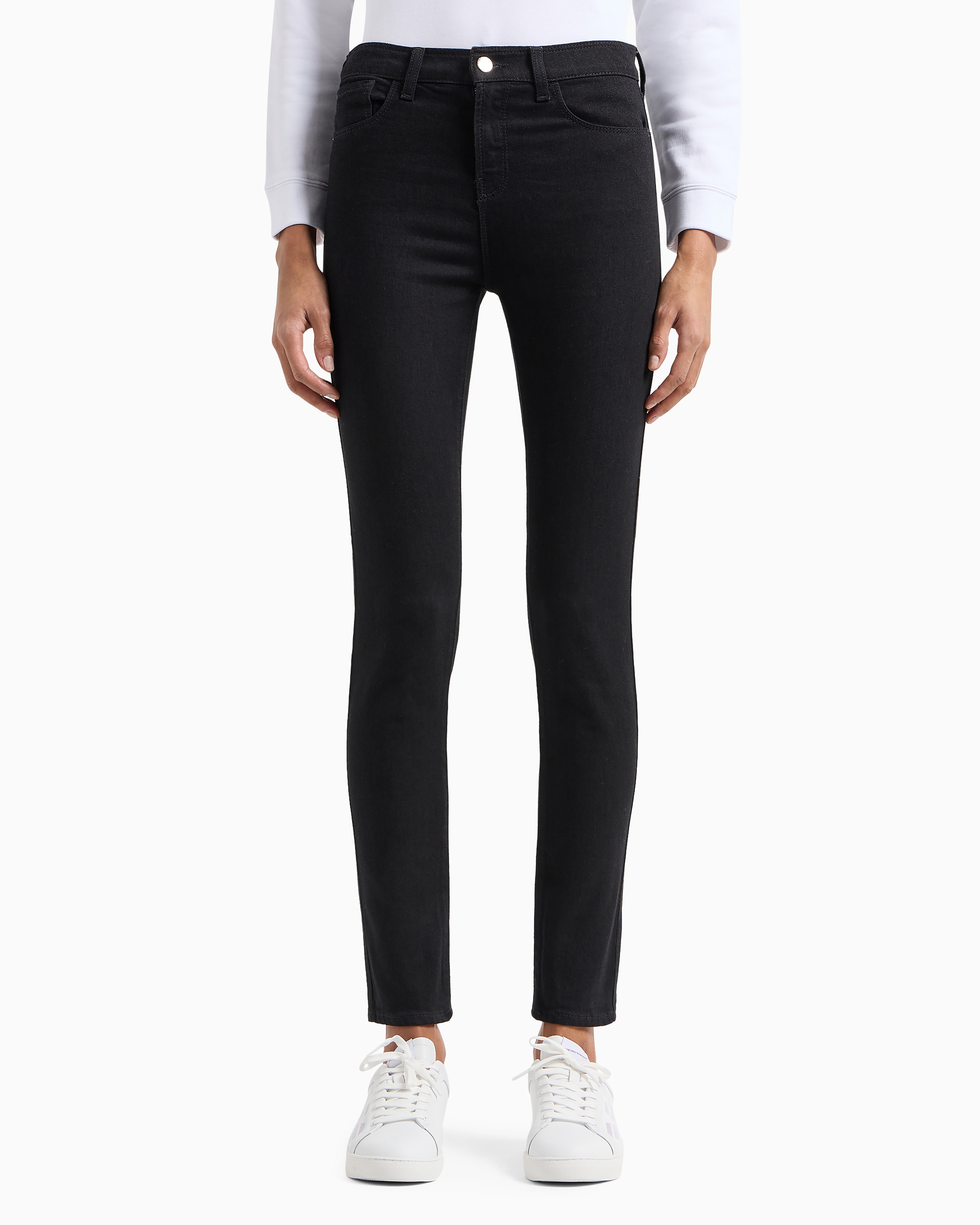 Shop Emporio Armani J20 High-waisted, Super Skinny-leg Jeans In Rinsed Comfort Denim In Black