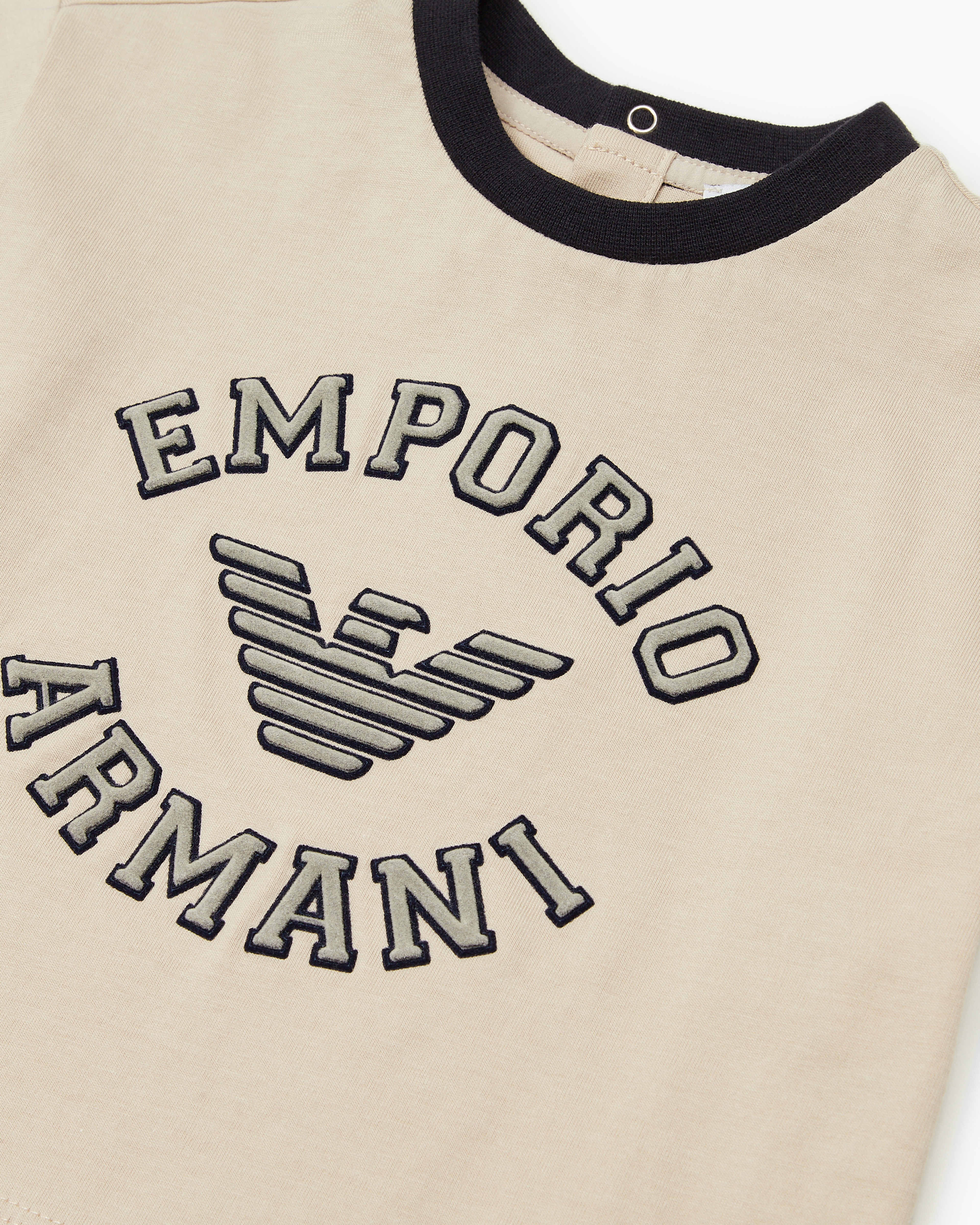 Shop Emporio Armani Asv Jersey T-shirt With Oversized Logo Embroidery In Beige