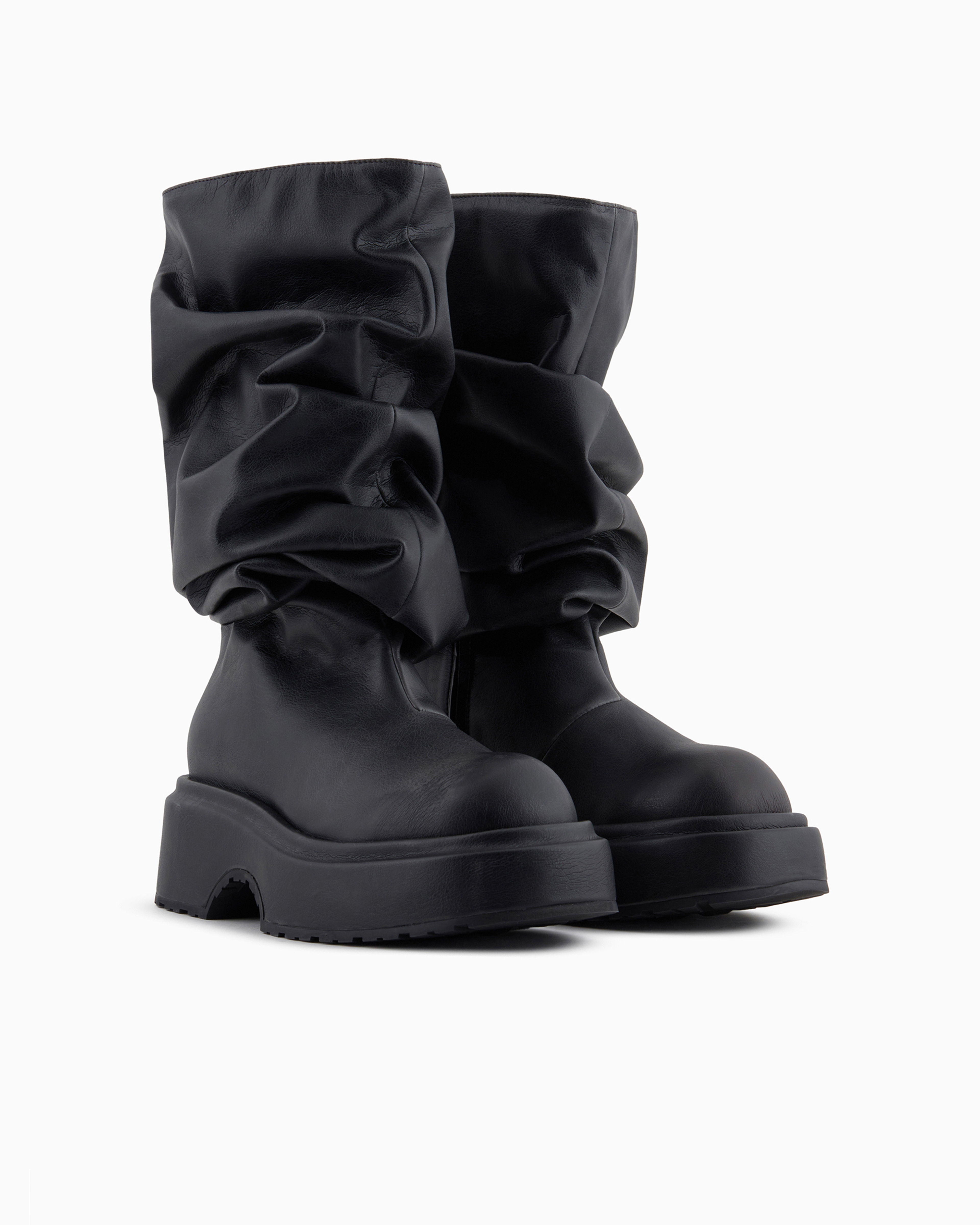 Shop Emporio Armani Nappa Leather-look Chunky Boots With Draping In Black