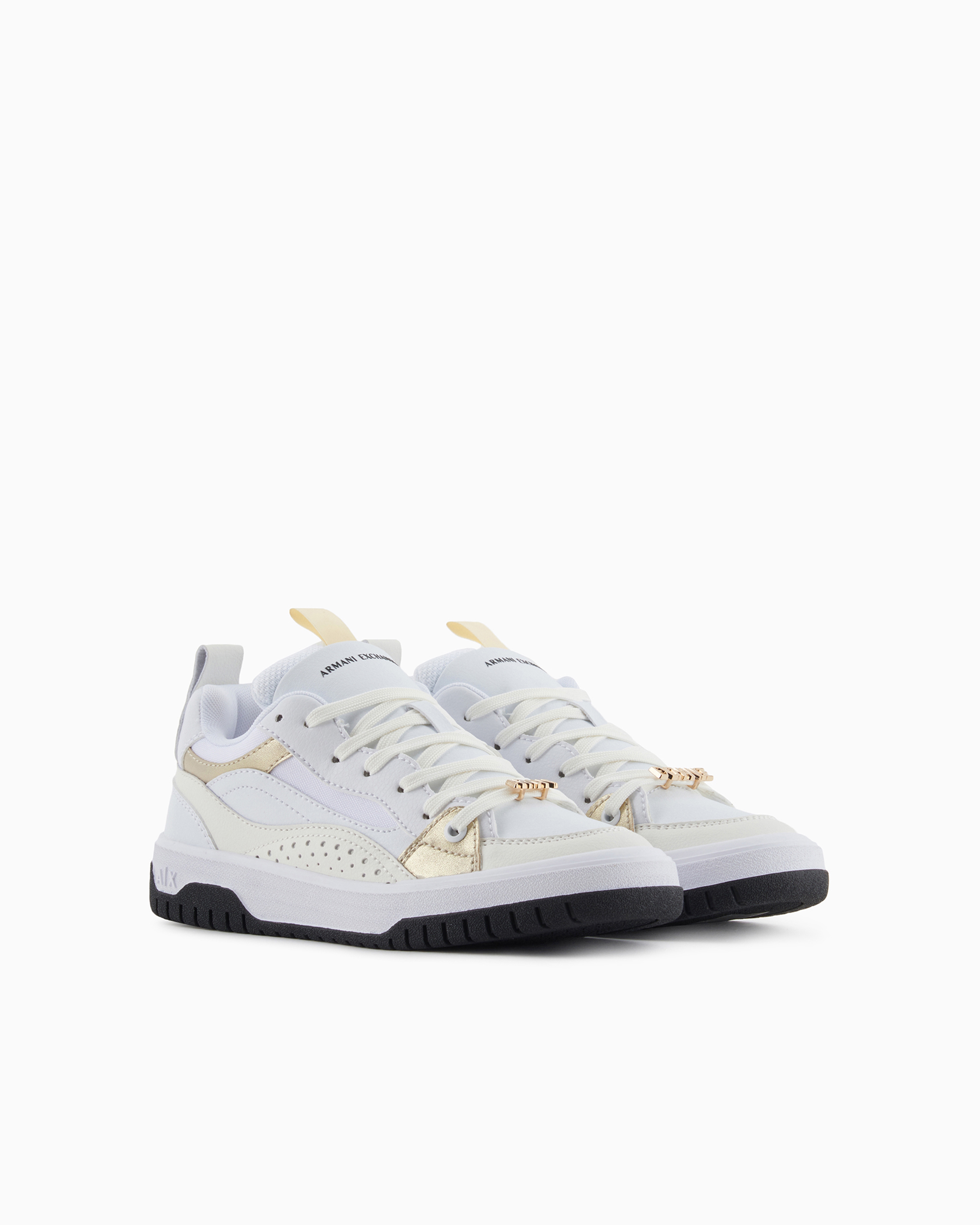 Shop Armani Exchange Sneakers With Metal Details And Logo In White