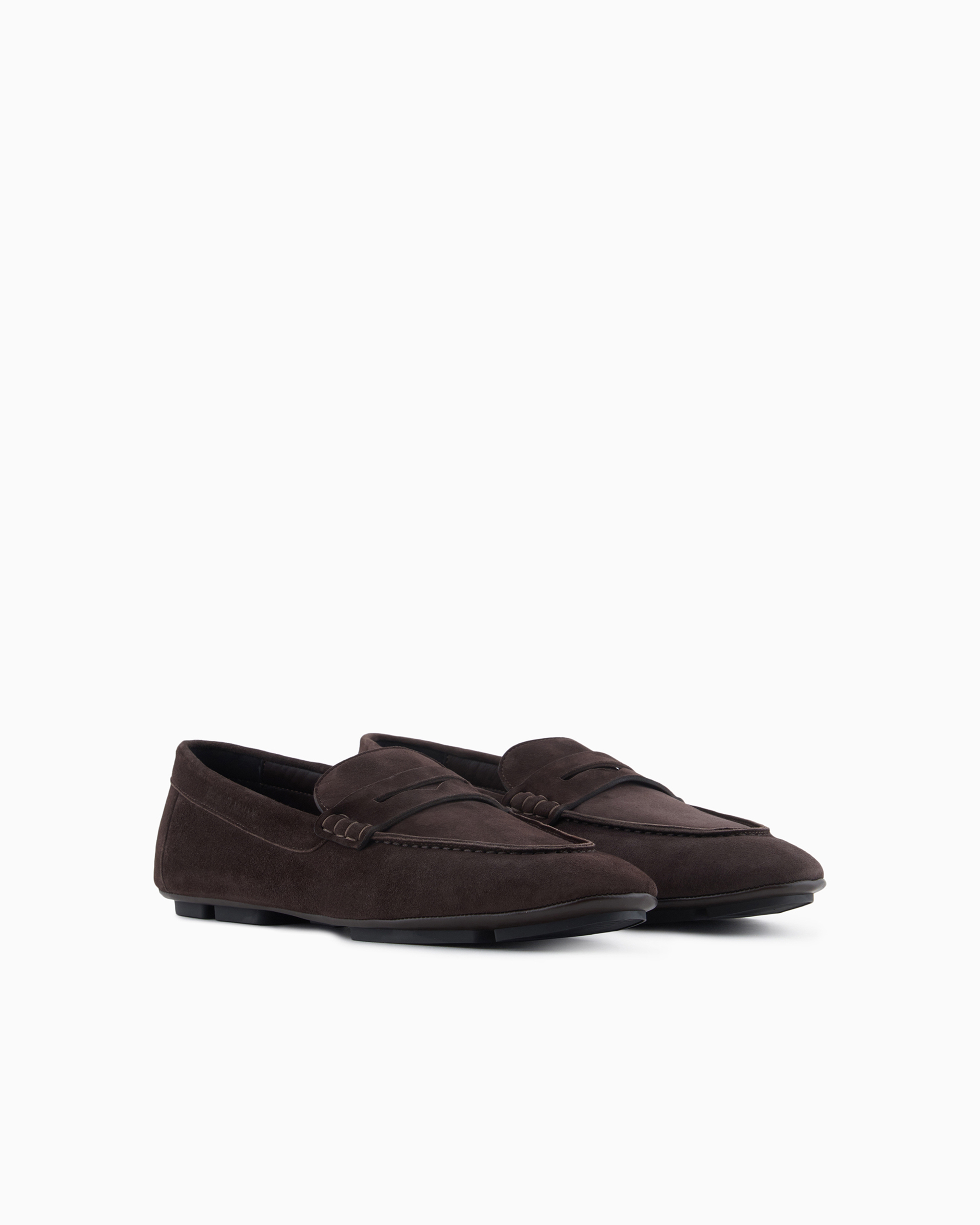 Shop Giorgio Armani Suede Loafers In Brown